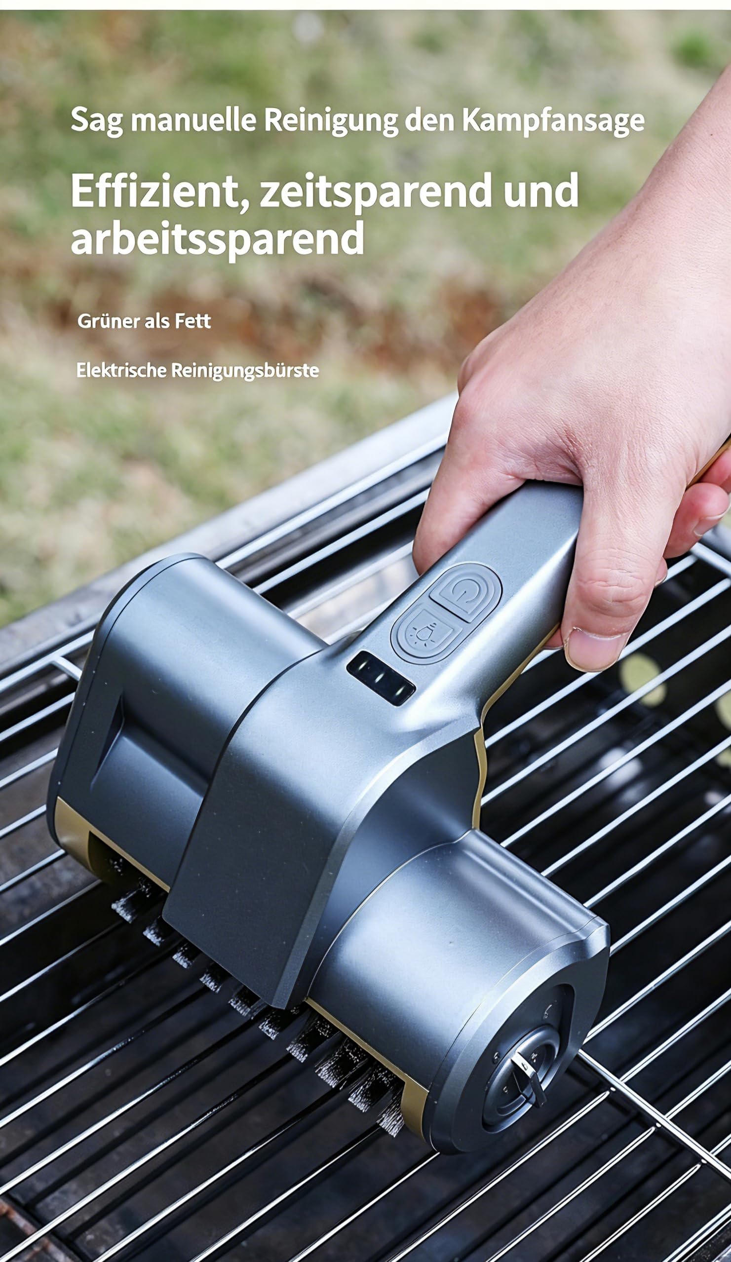 OHAANYY Cepillo Eléctrico Barbacoa a Batería Limpiador de Parrillas BBQ | Limpiador Parrillas 4000mAh 300Rpm con Luz LED y 3 Cepillos de Acero Inox, Perfecto para Casi Todas las Barbacoas BBQ