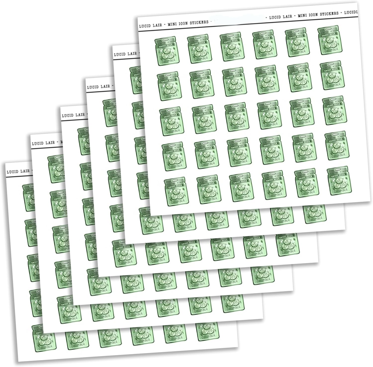Cucumber Face Mask Color Mini Icon Stickers | 6 Sheets | 180 Planner Stickers