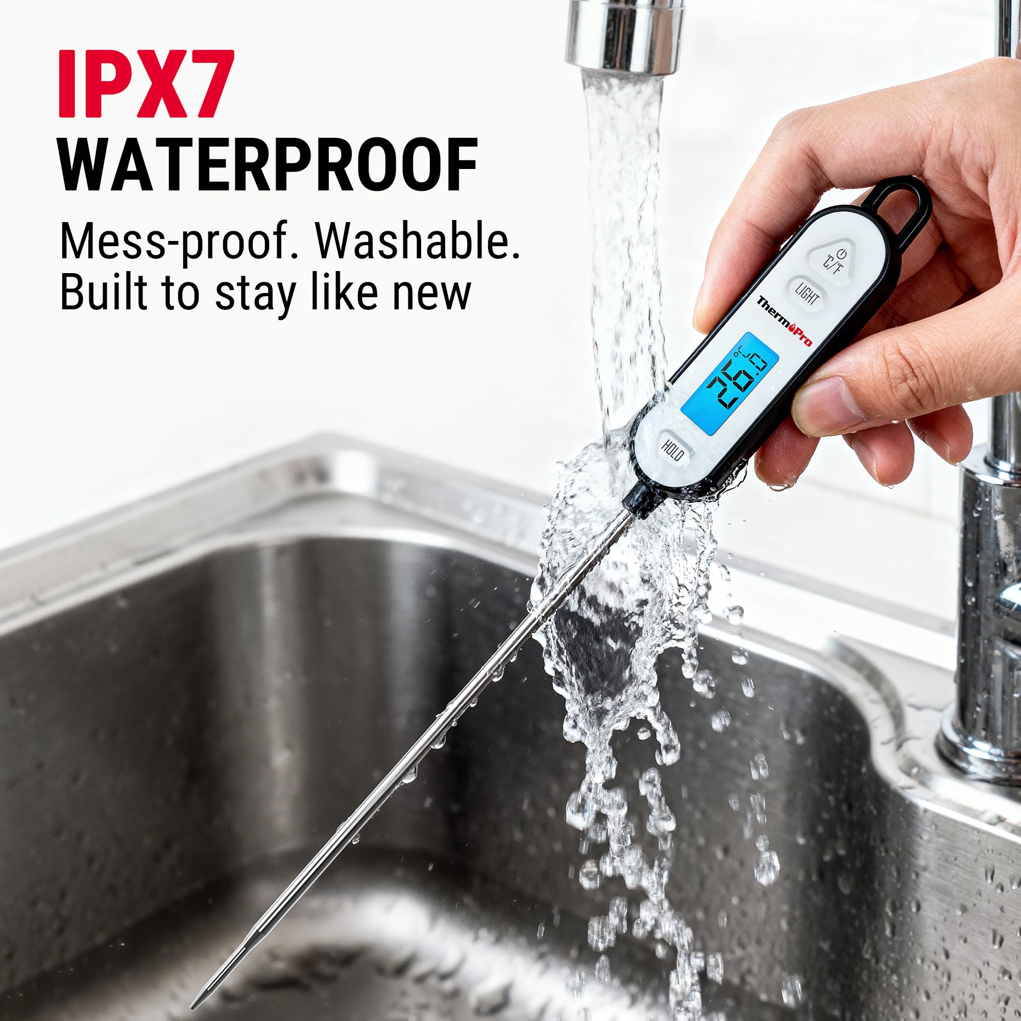 ThermoPro TP515 Termometro cucina carne alimentare IPX7 sonda 14,5 cm retroilluminato blocco