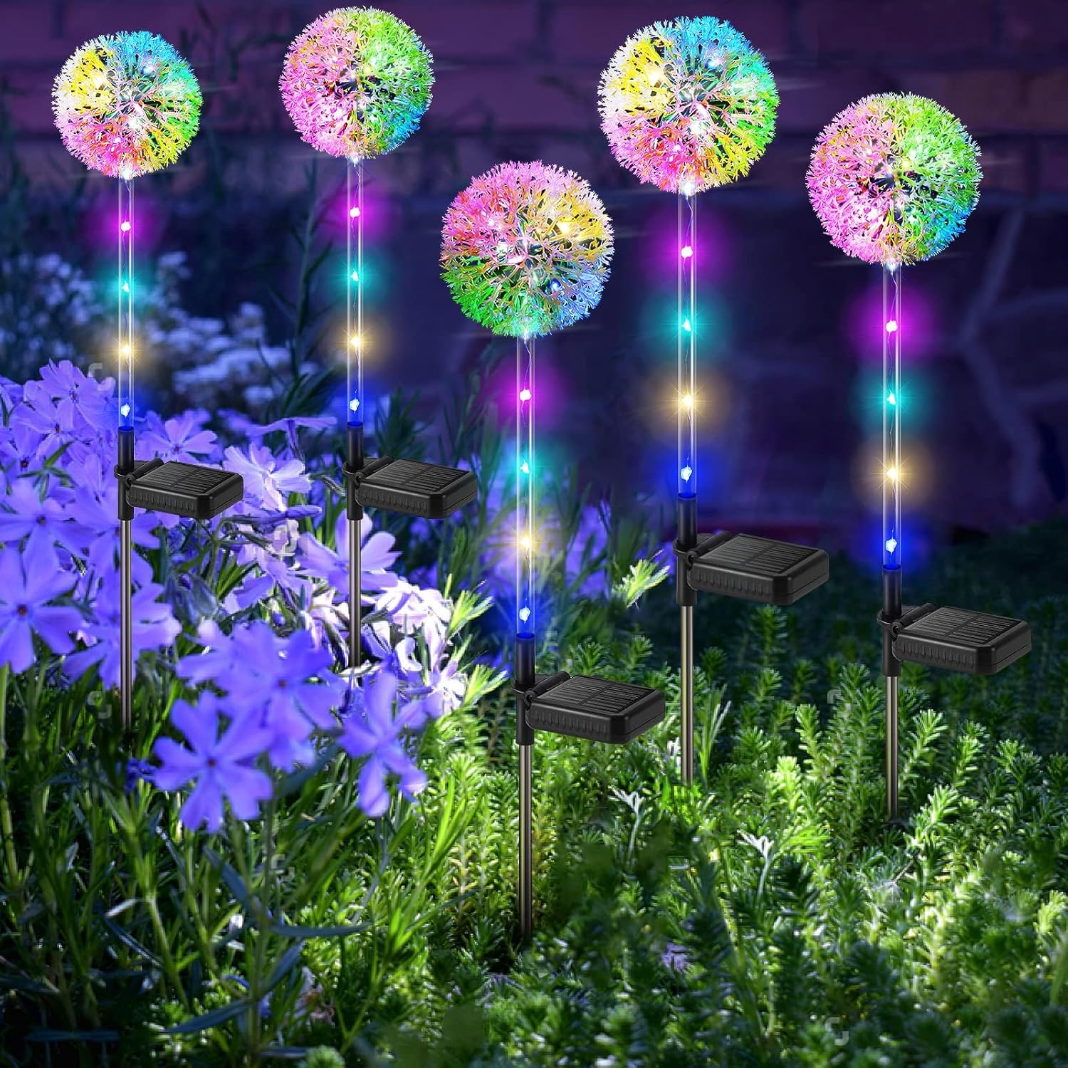Solar Dandelion Lights Outdoor Decorative: 6 Pack Garden Lights Solar Powered - Waterproof Colorful Flower Light Decor for Yard Patio Porch Pathway Outside Lighting, Unique Gifts for Women