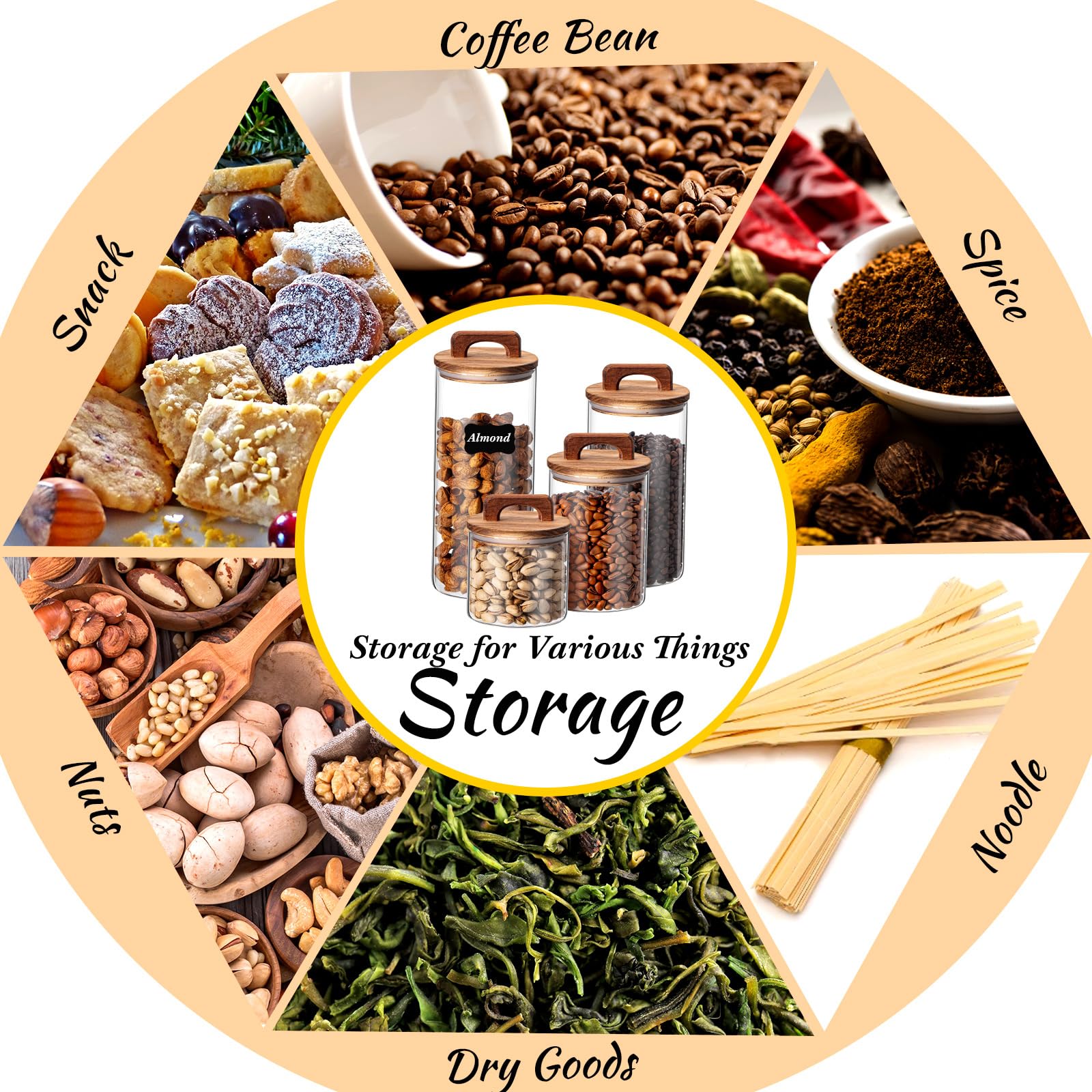 Layhit 4 barattoli da cucina in vetro retrò, sigillati, contenitori per alimenti con manici facili da impugnare, set di contenitori per caffè, tè, zucchero, con adesivi per biscotti, farina di riso, 4