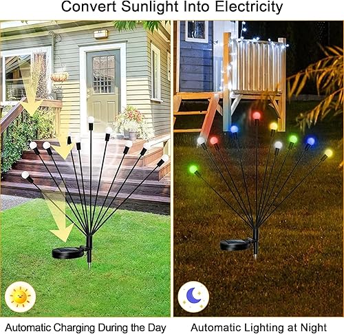 Miniatura 6 de JIMACRO Luces solares de jardín, paquete de 2 lámparas solares de luciérnaga de 10 LED, luces oscilantes con 2 modos de iluminación, luces de jardín