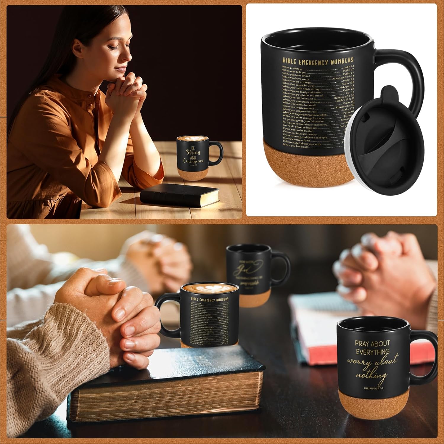 24 Set Christian Mugs Gifts Bulk Ceramic Coffee Cups with Bible Verses Religious Employee Appreciation Gifts for Men Women Church Office Employee Coworker, 15 oz (Black) - Image 6