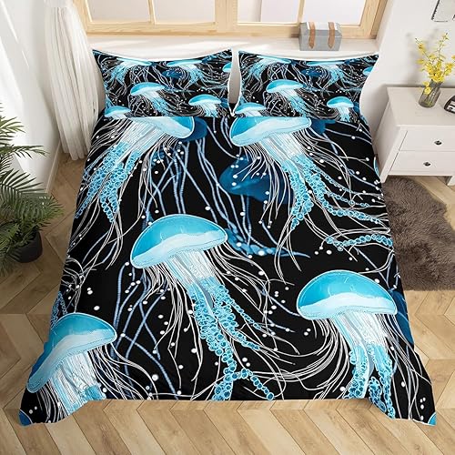 Miniatura 33 de Juego de funda de edredón de olas oceánicas, tamaño Queen, brújula retro faro, velero, juego de ropa de cama náutica para mujeres, hombres y niños,