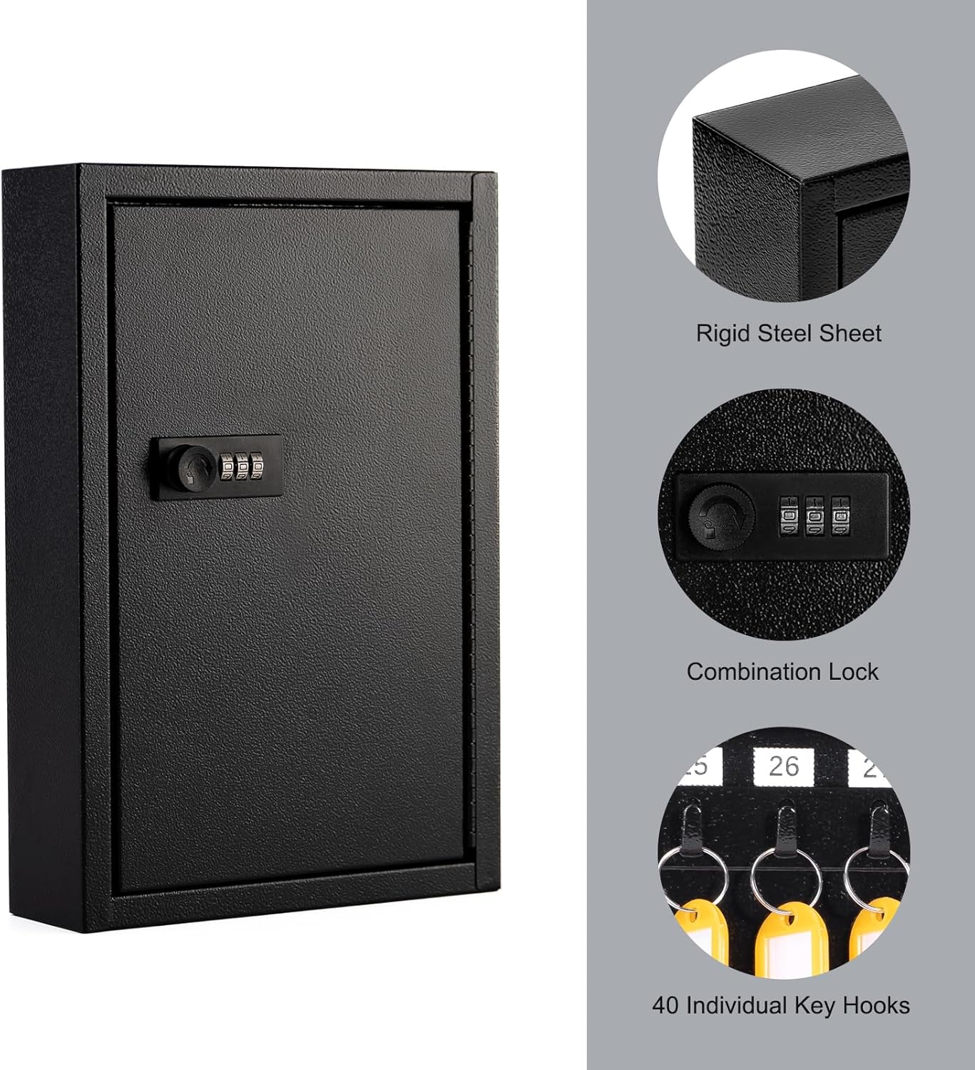 Sumerfnt Key Box Wall Mount with Code, Key Cabinet Lock Box for 40 Keys, Metal Key Storage Box with Key Tags and Number Stickers, 12.1"x 8.1" x 2.6"