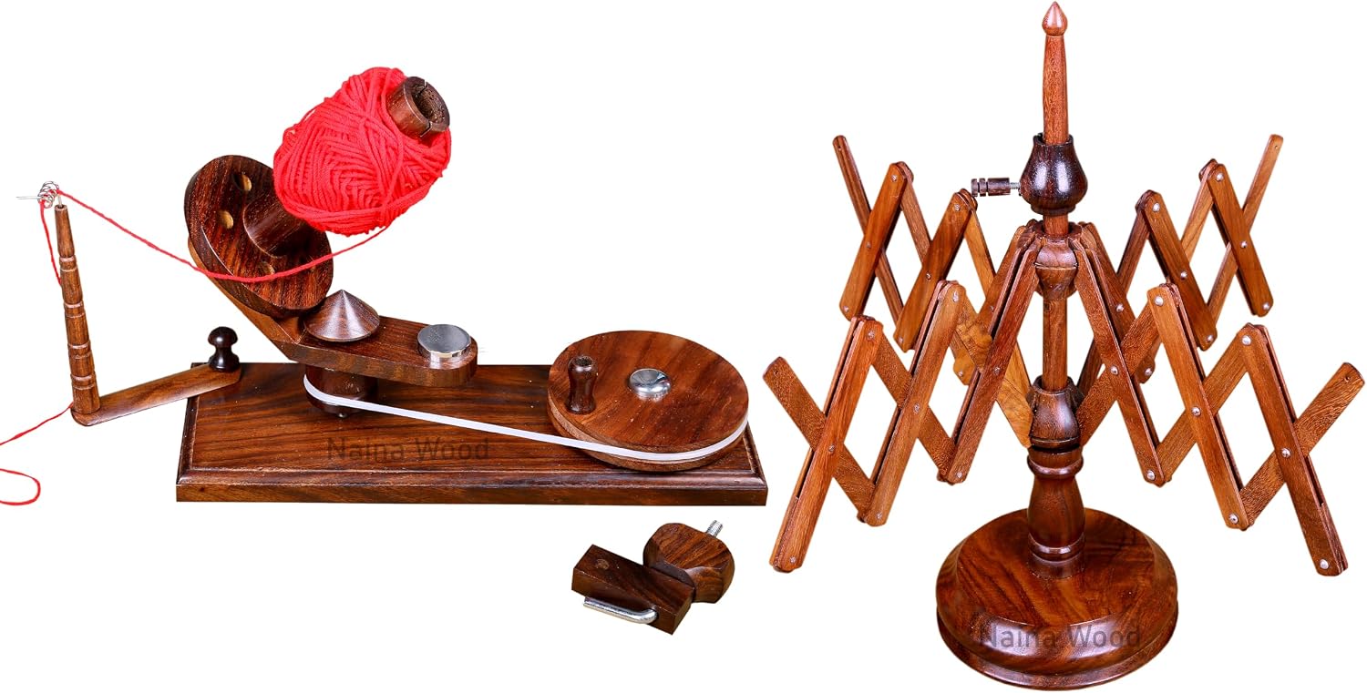 Rosewood Yarn Winder and Swift Combo - Wooden Yarn Ball Winder for Knitting and Crocheting - Large Capacity, Easy to Set Up, Portable, Stable - Best Yarn Cake Winder for Your Projects