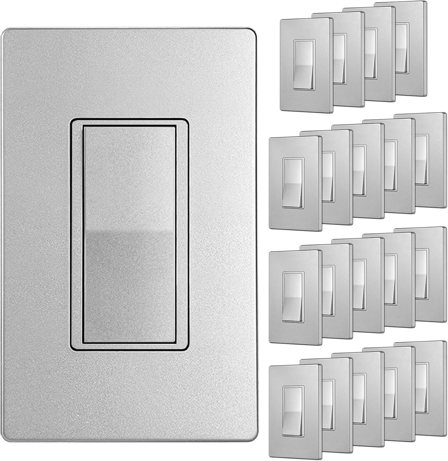 [20 Pack] BESTTEN Silver Single Pole Light Switch, Decorator Wall