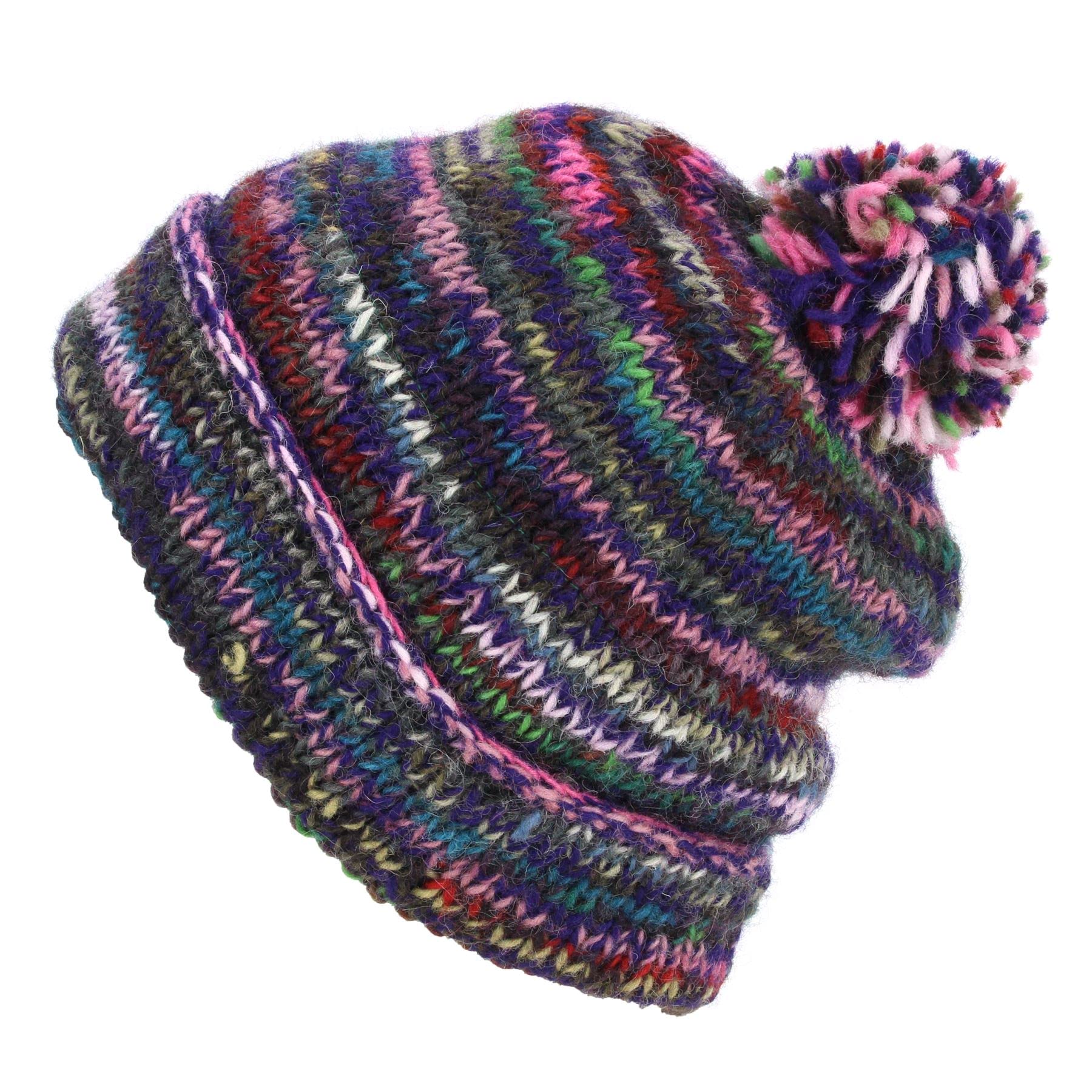 LOUDelephant Chunky Wool Knit Beanie Bobble Hat - SD Purple Mix
