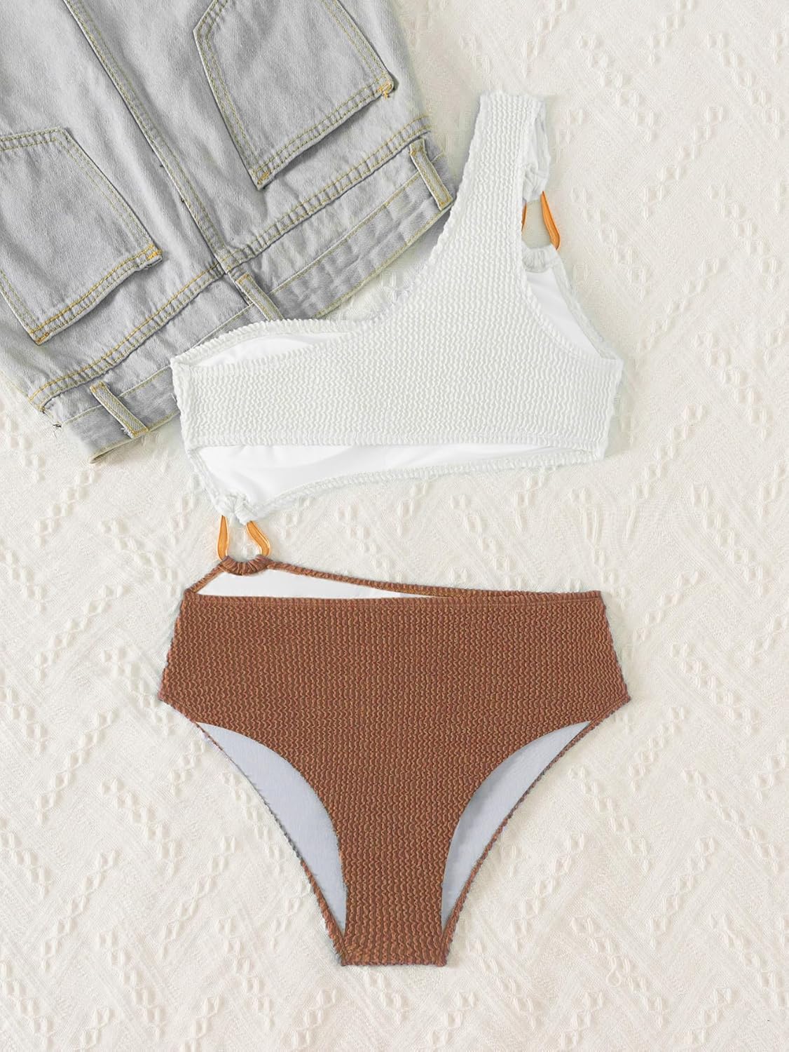 Fanuerg Women's One Piece Swimsuits Ribbed One Shoulder Bathing Suit Sexy Cutout Color Block Swimwear - Image 4