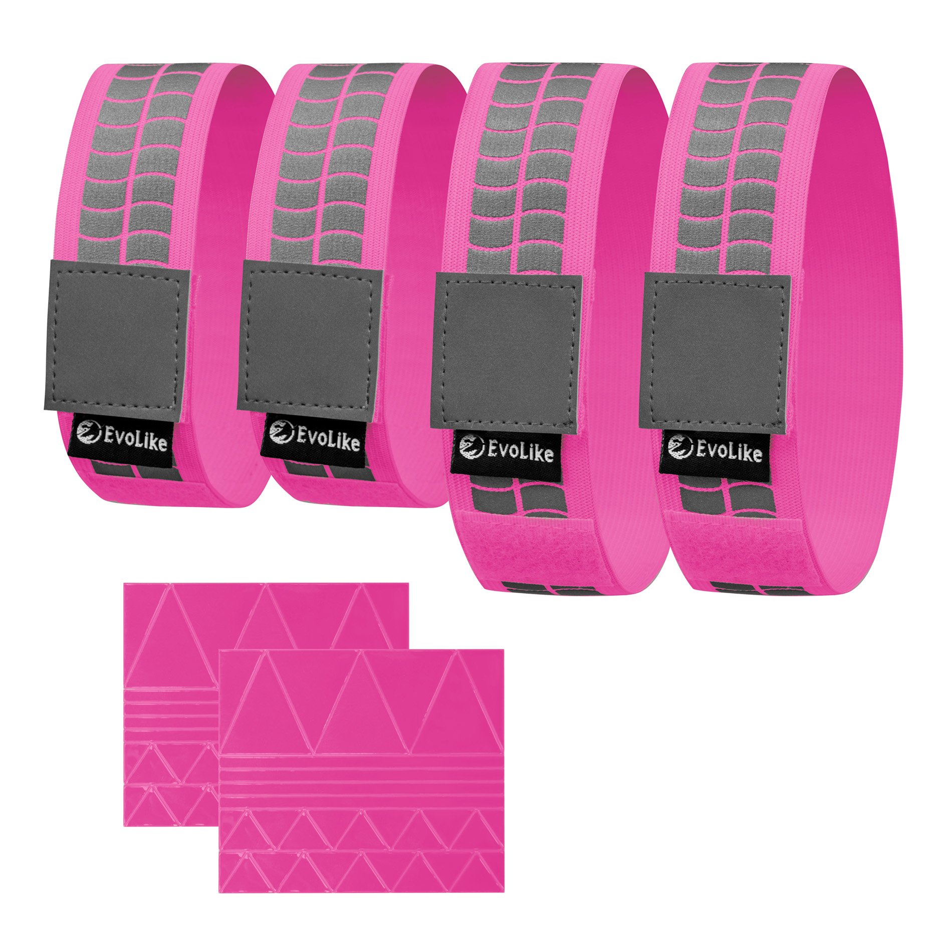 Premium Reflective Wristbands/Belt/Armbands/Ankle Bands (4 Pack / 2 Pairs + 60 pcs Free Reflection Stickers Included) Pink