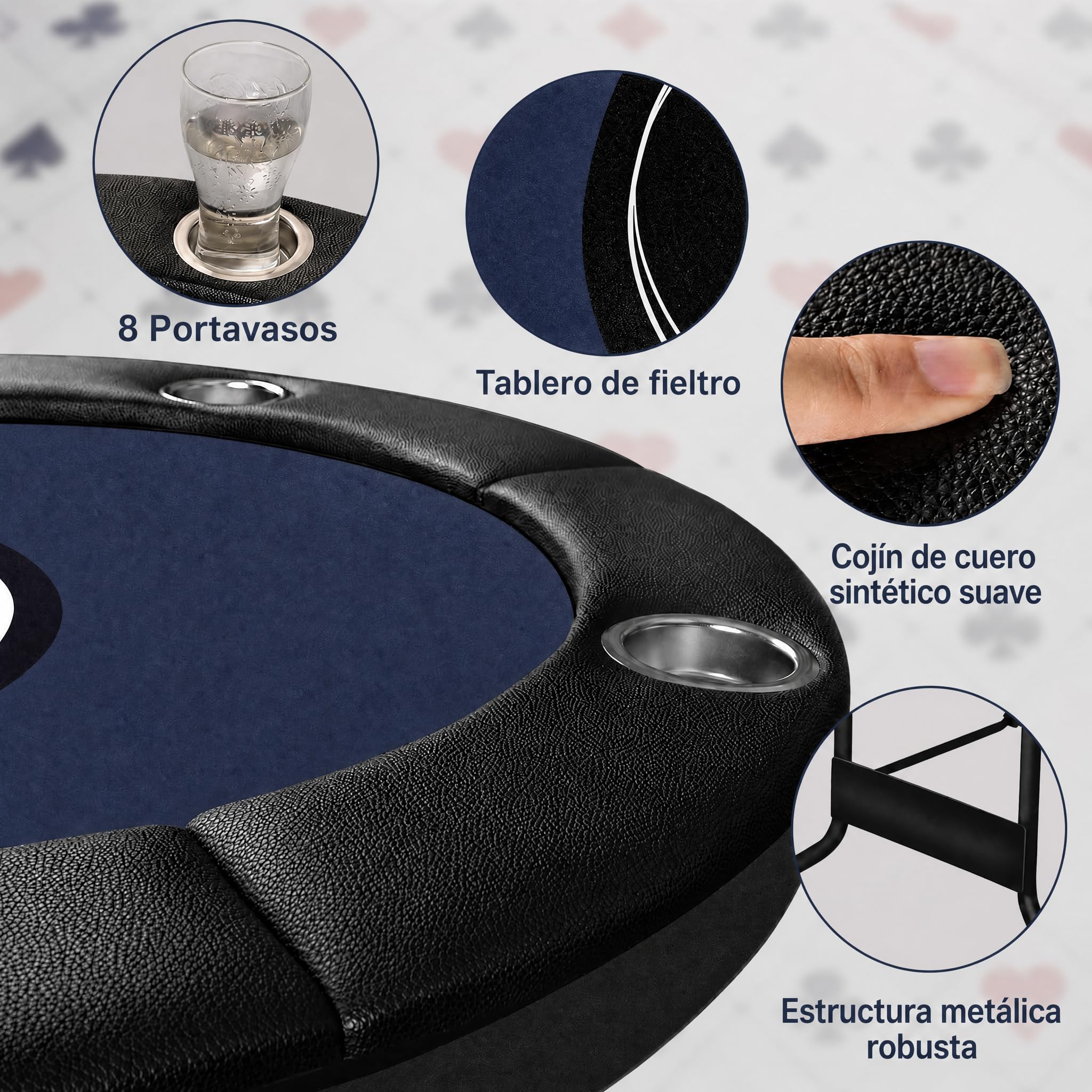 Hotsizz Mesa de Poker Plegable 8 Plazas - 181 × 81 × 74 cm, Diseño de Mesa Poker de Casino Profesional, Equipado con Portavasos acolchados y gruesos, ideal para familiares y amigos