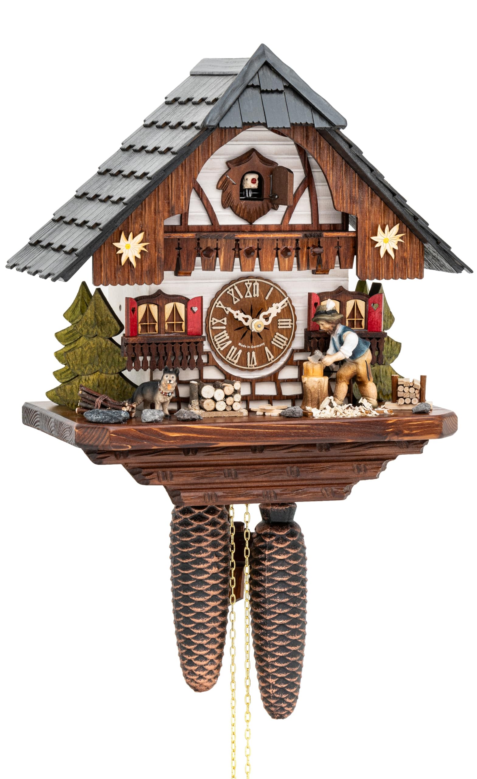 Hekas Cuckoo Clock Black Forest House with Moving Wood Chopper