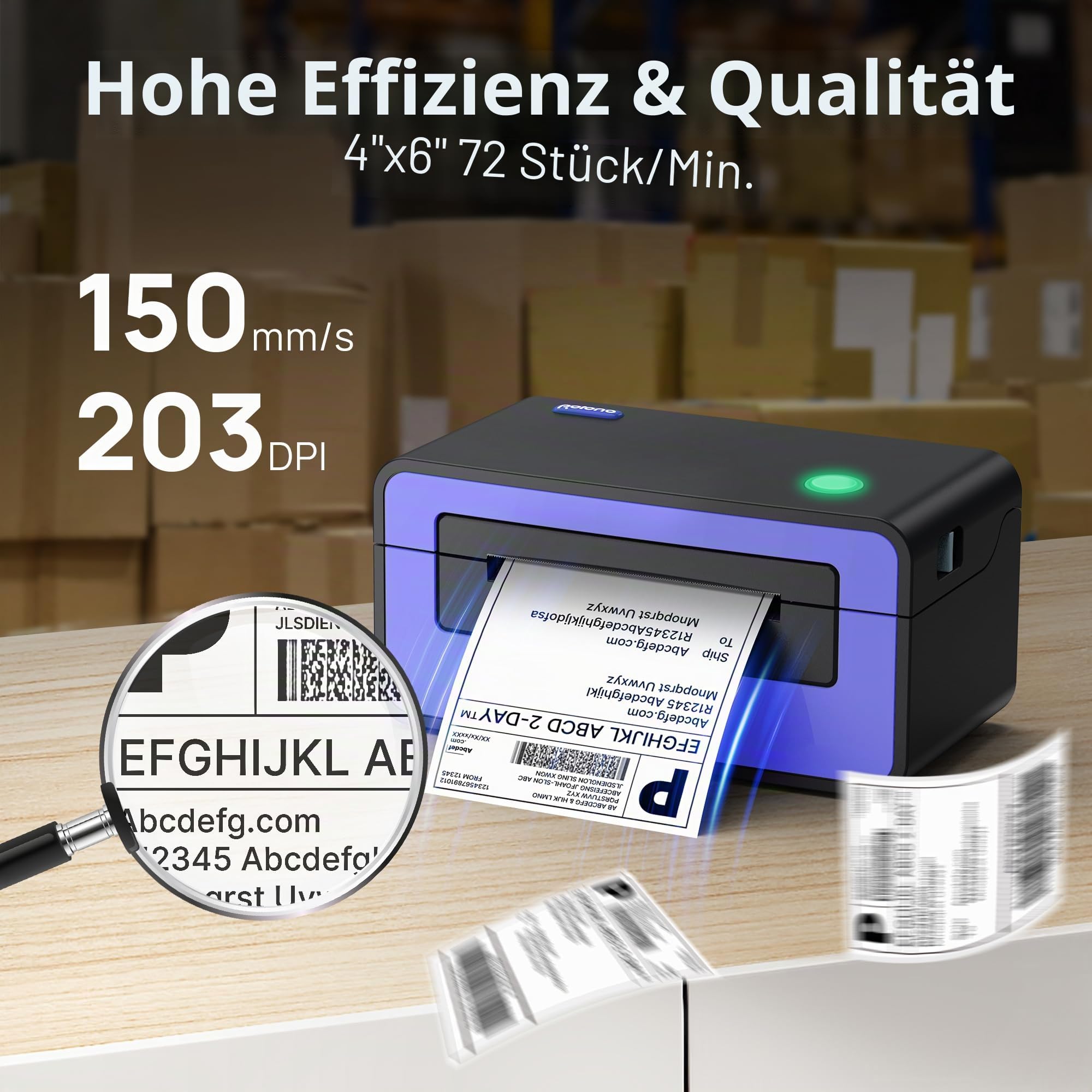 POLONO Etikettendrucker, DHL Thermodrucker Labeldrucker, Label Printer Thermodrucker Desktop Etikettendruck für Amazon, Ebay, Etsy & Shopify, DHL ups USB Mac/PC Count, Lila
