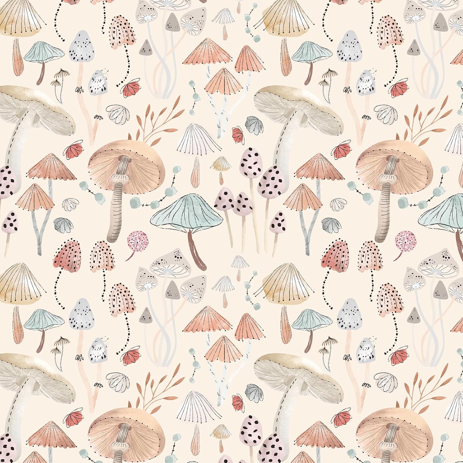 GloryTik Peel and Stick Wallpaper, Whimsical Mushroom Forest Contact Paper, Vintage Botanical Removable Wall Mural, Watercolor Floral Self Adhesive Vinyl for Bedroom Nursery Kitchen Decor 17.3" x 200"