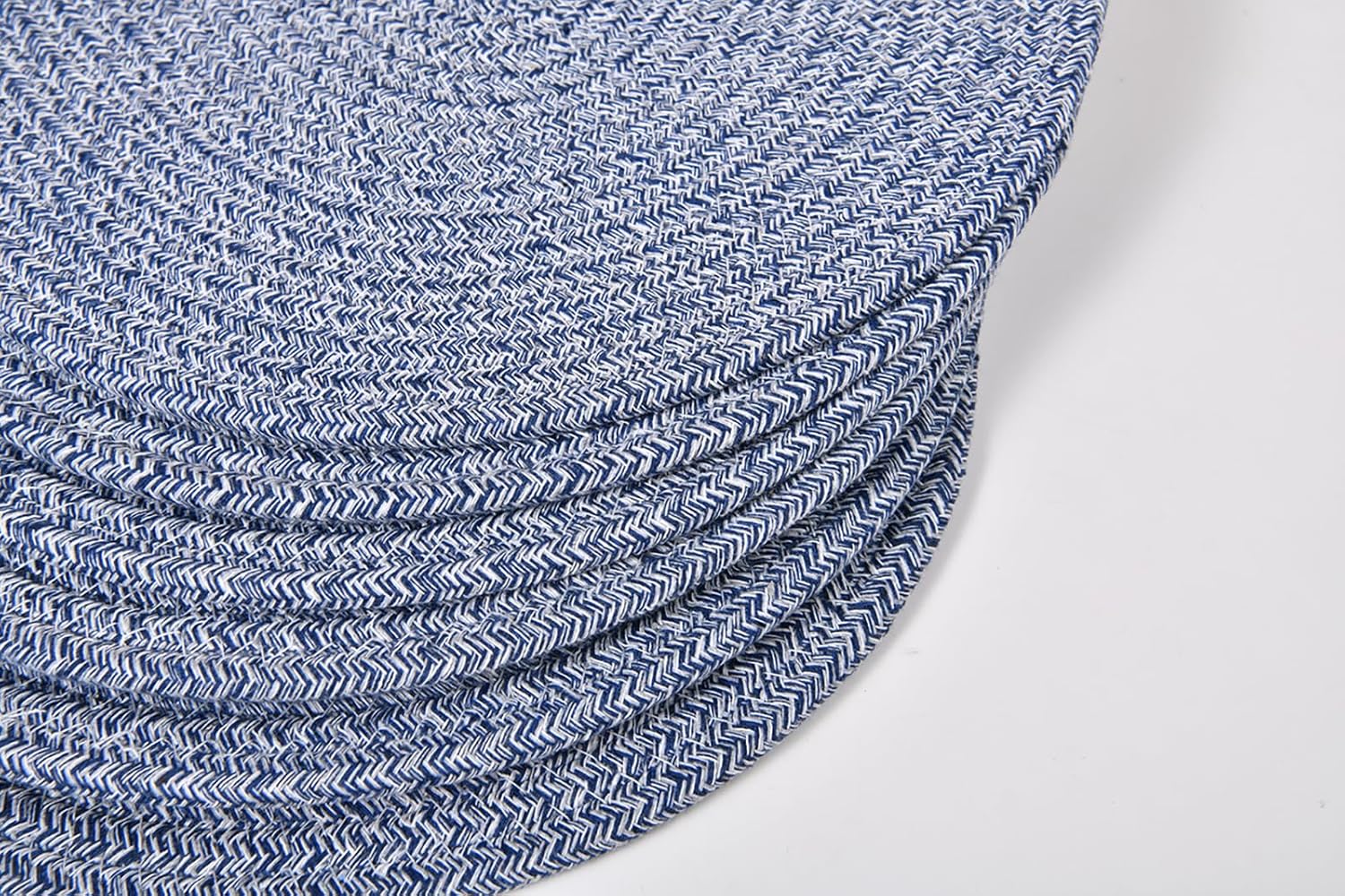 6Pcs Woven Placemats, Mix Blue Cotton Rope Woven Vintage Place Mats, 13.8'' Round Plate Chargers Wicker Tablemats Farmhouse Boho Braided Heat Resistant Outdoor Placemat for Patio Table Decor