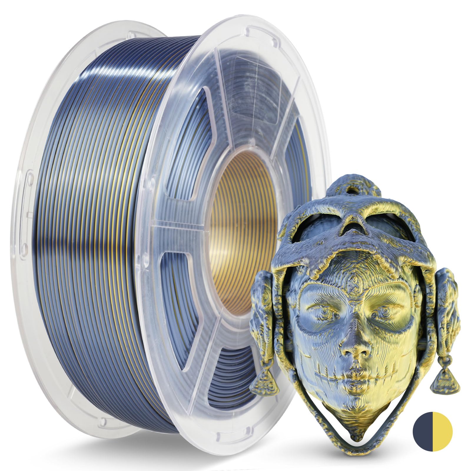 JAYO Silk Dual Color PLA Filament 1.75mm Black-Gold 1.1kg, Shiny Gradient Dual-Tone PLA, High Gloss Finish, Easy to Print, Layer Concealing, Fits for