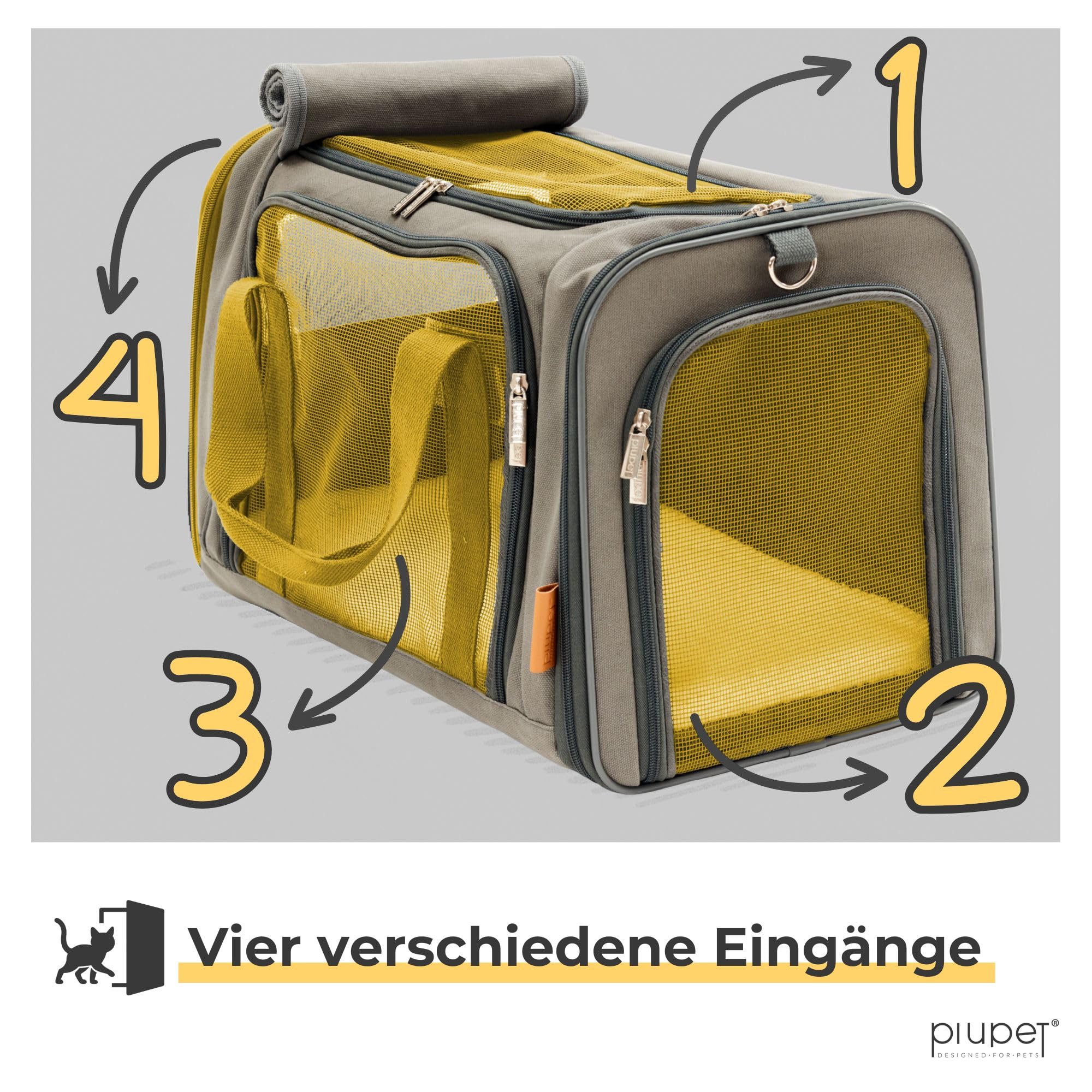 PiuPet® Katzentransportbox I Ideal für Katzen I Stabile Transporttasche mit großem Blickfeld I Transportbox Katze Groß - Stilvolle Katzenbox mit herausnehmbarer Fleecematte