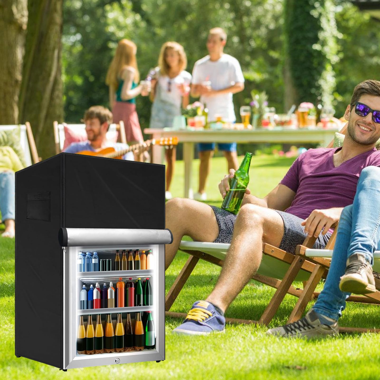 Kühlschrankabdeckung Outdoor 210D, 56 x 58 x 86 cm Strapazierfähig & Wasserdichte, mit Verstellbarer Saumkordel für Aufrechte Gefrierschränke/Getränkekühlschränke