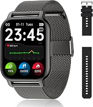 Popglory Men's Smart Watch with Calls and Voice Assistant, 1.85 Inch Smartwatch Split Screen Bracelet Activity Bracelet Blood Pressure Heart Rate Blood Oxygen for Women Men Android iOS