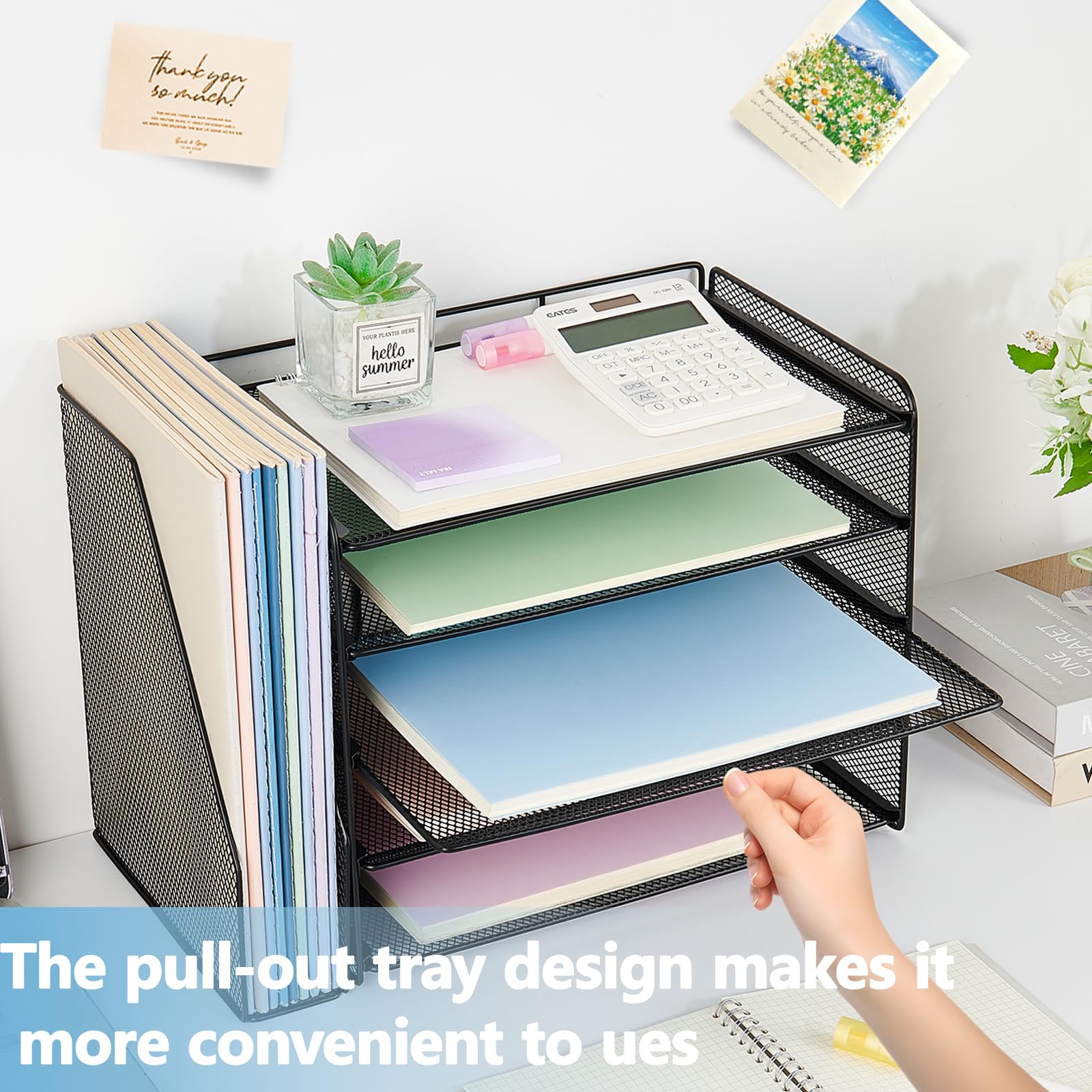 OPNICE Desk Organizer 5-Tier Paper Organizer Letter Tray with Magazine Holder Office Desk Accessories Workspace Organizers Desktop File — view 7