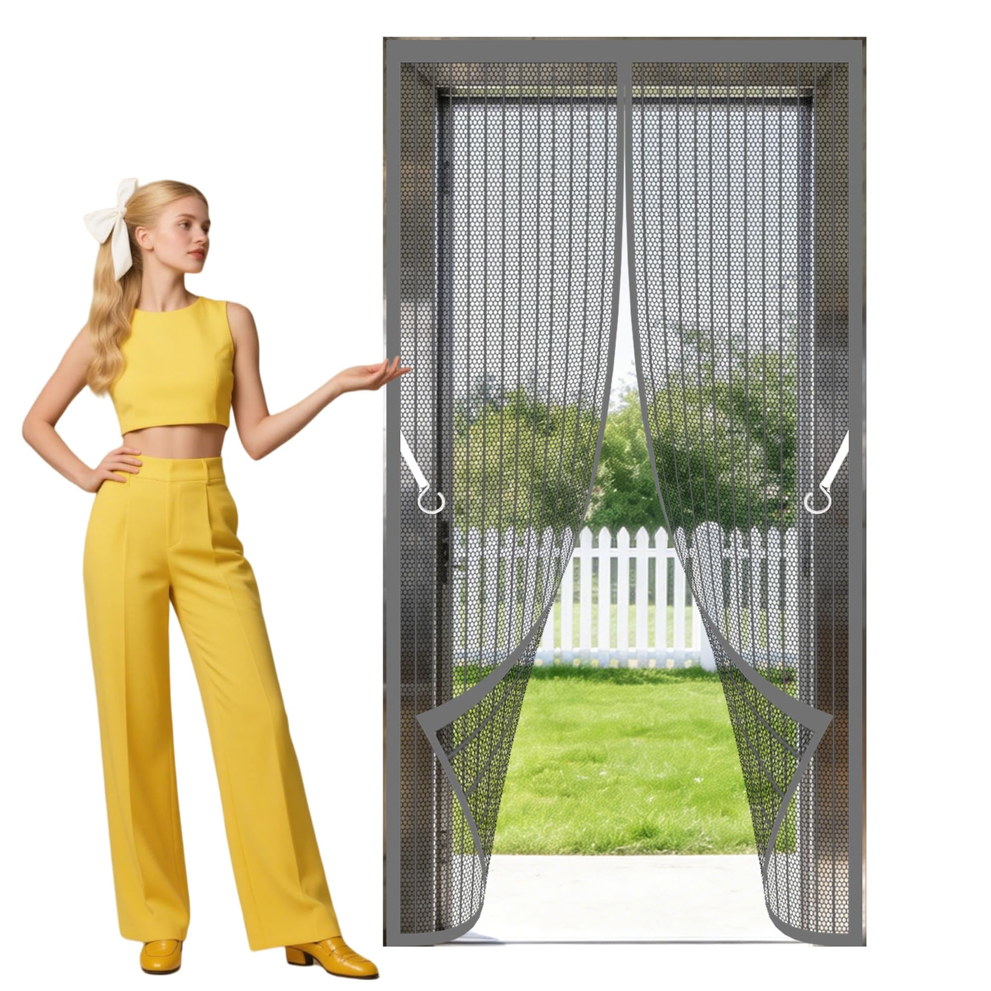 Magnetic Screen Door 131 x 273 cm Self Sealing, Hands Free Screen Door Fly Powerful Magnets and Full Frame Magic Tape Suitable for Patio Room Balcony Bedroom, Grey