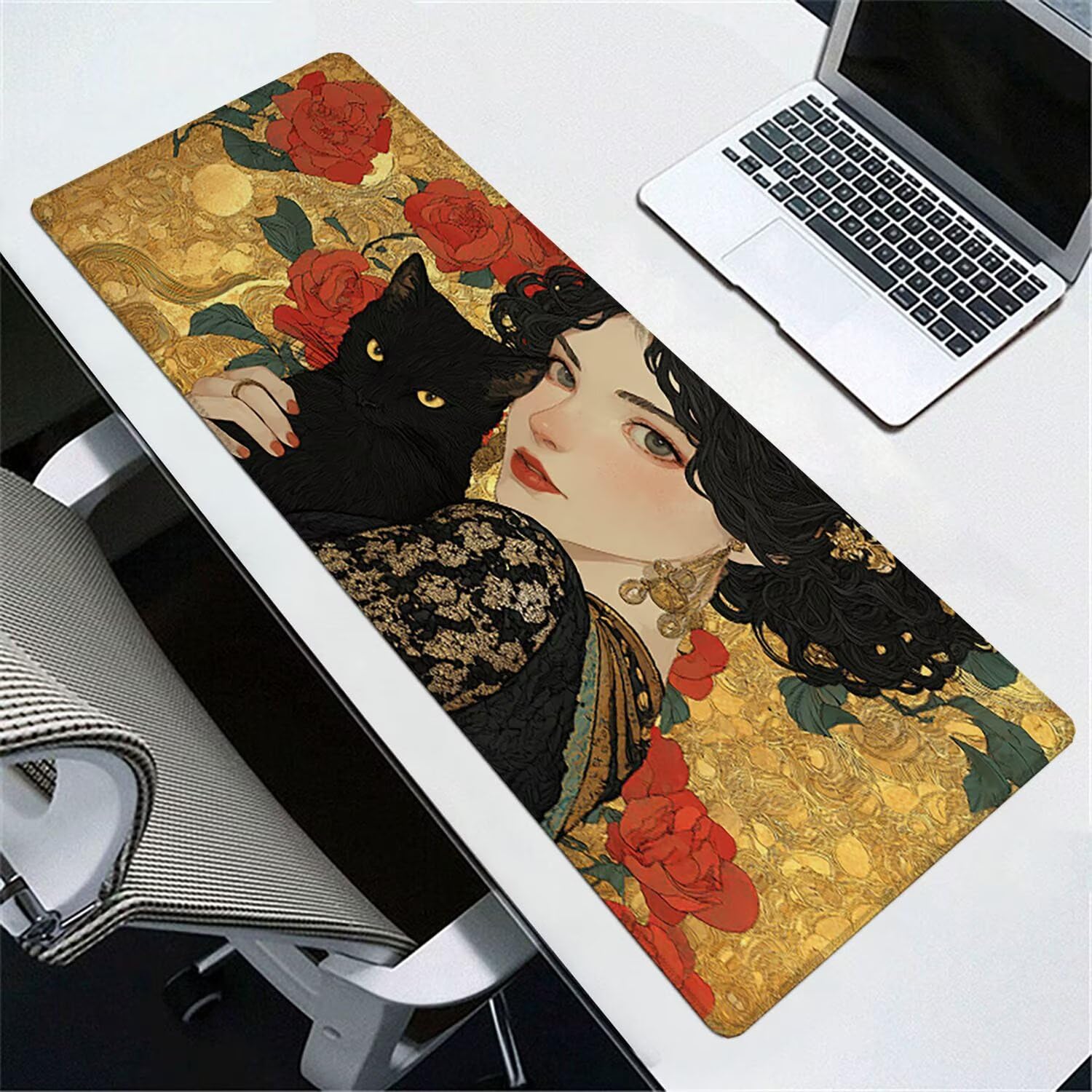 Tapis de Souris Jeu 1200 x 600mm XXL Tapis Souris Gaming Grand Pad Bureau avec Base AntidéRapante ImperméAble à l'eau Surface Bords Cousus Haute Précision et Vitesse Gamer PC/Console Le chat rose F558