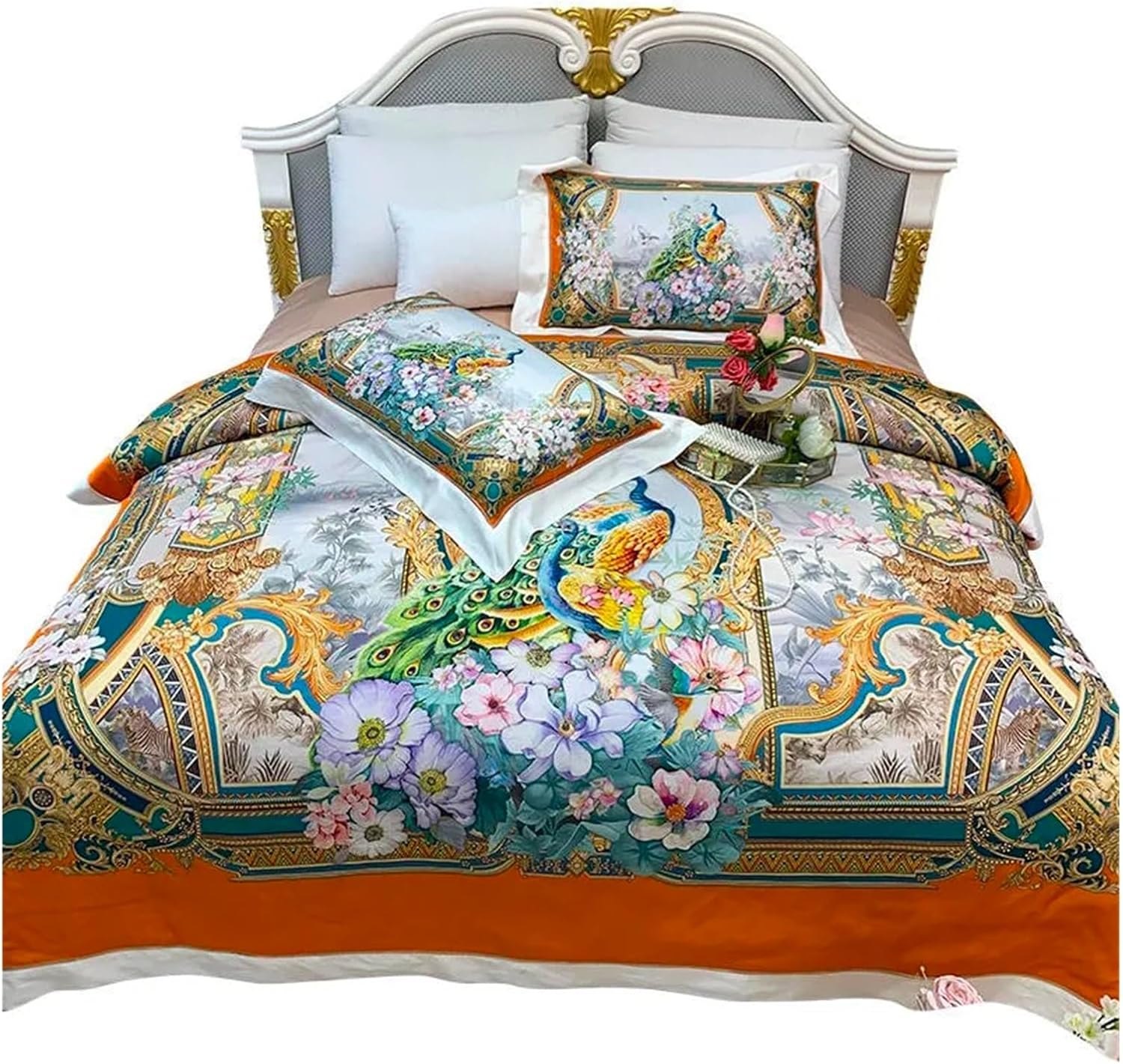 Cotton Ultra Soft Silky Duvet Cover Set V-intage Stylized Digital Print Bright Bedding Set Bed Sheet Pillowcases,Bed