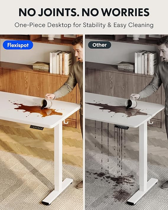 FLEXISPOT EN1 One-Piece Standing Desk with 1-Inch Thick Seamless Desktop, 48x30 Electric Height Adjustable Desk for Home Office, Multi-Monitor Setups & Easy Assembly, White