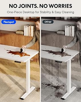 FLEXISPOT EN1 One-Piece Standing Desk with 1-Inch Thick Seamless Desktop, 48x30 Electric Height Adjustable Desk for Home Office, Multi-Monitor Setups & Easy Assembly, White
