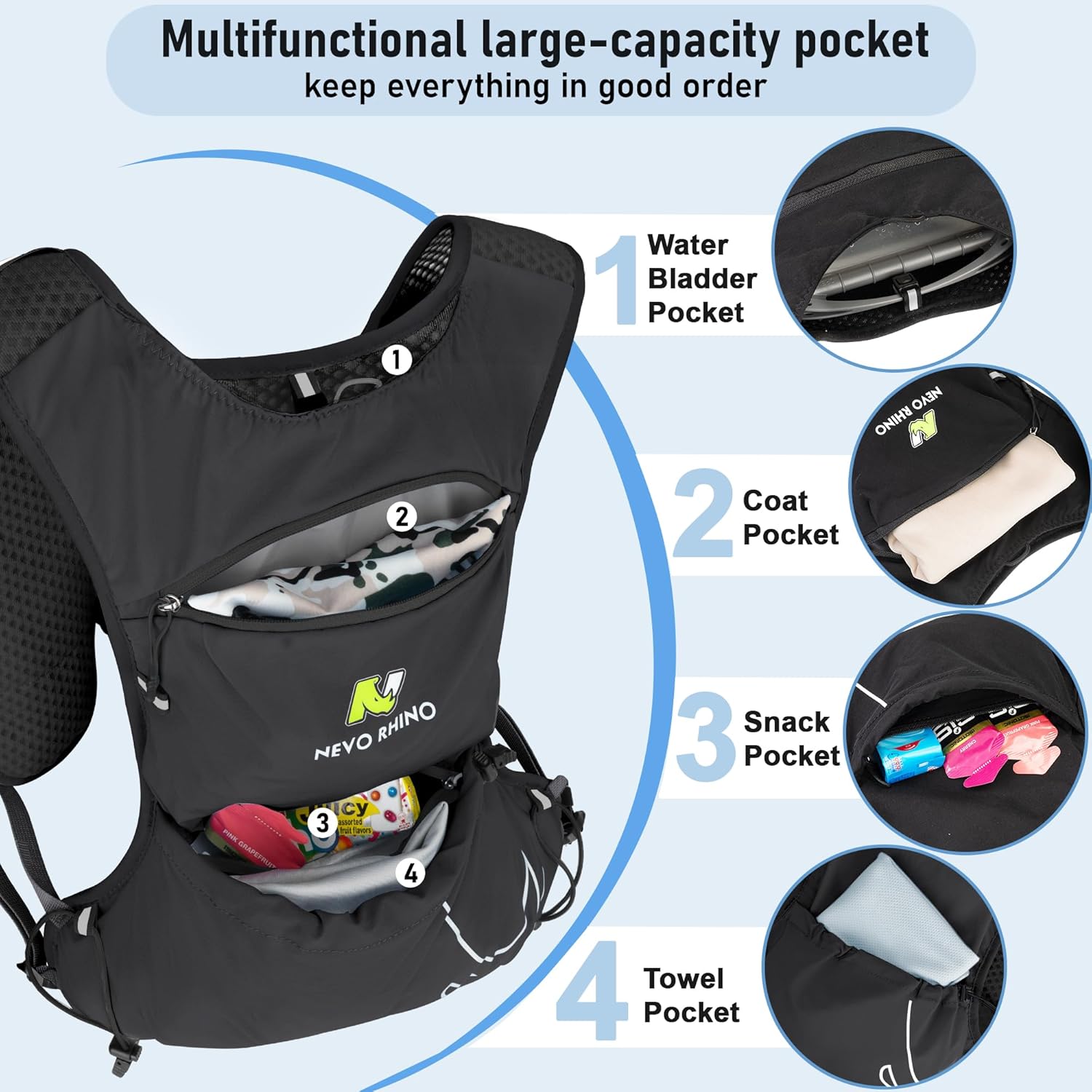 Running Vest with Water Bladder 1.5 Liter, Small Hydration Water Vest, Lightweight Hydration Pack Multi-Pocket 11x - for Hiking Race Trail Marathon for Women Men - Image 6