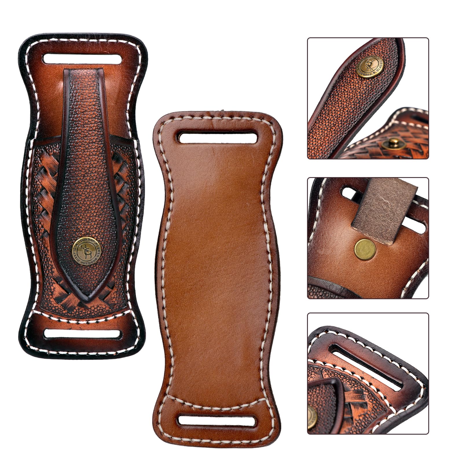 TOURBON Fodero per coltello in pelle di mucca per cintura 4" Custodia per coltello pieghevole EDC Fondina per coltello con chiusura a scatto