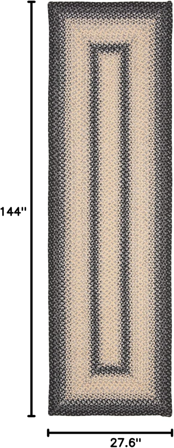 SAFAVIEH Washable Rug Outdoor Braided Collection - 2'3" x 12' Runner, Black & Grey, Handmade & Reversible, Non-Shedding & Easy to Clean, Ideal for Patio, Backyard, Mudroom (BRD311A)