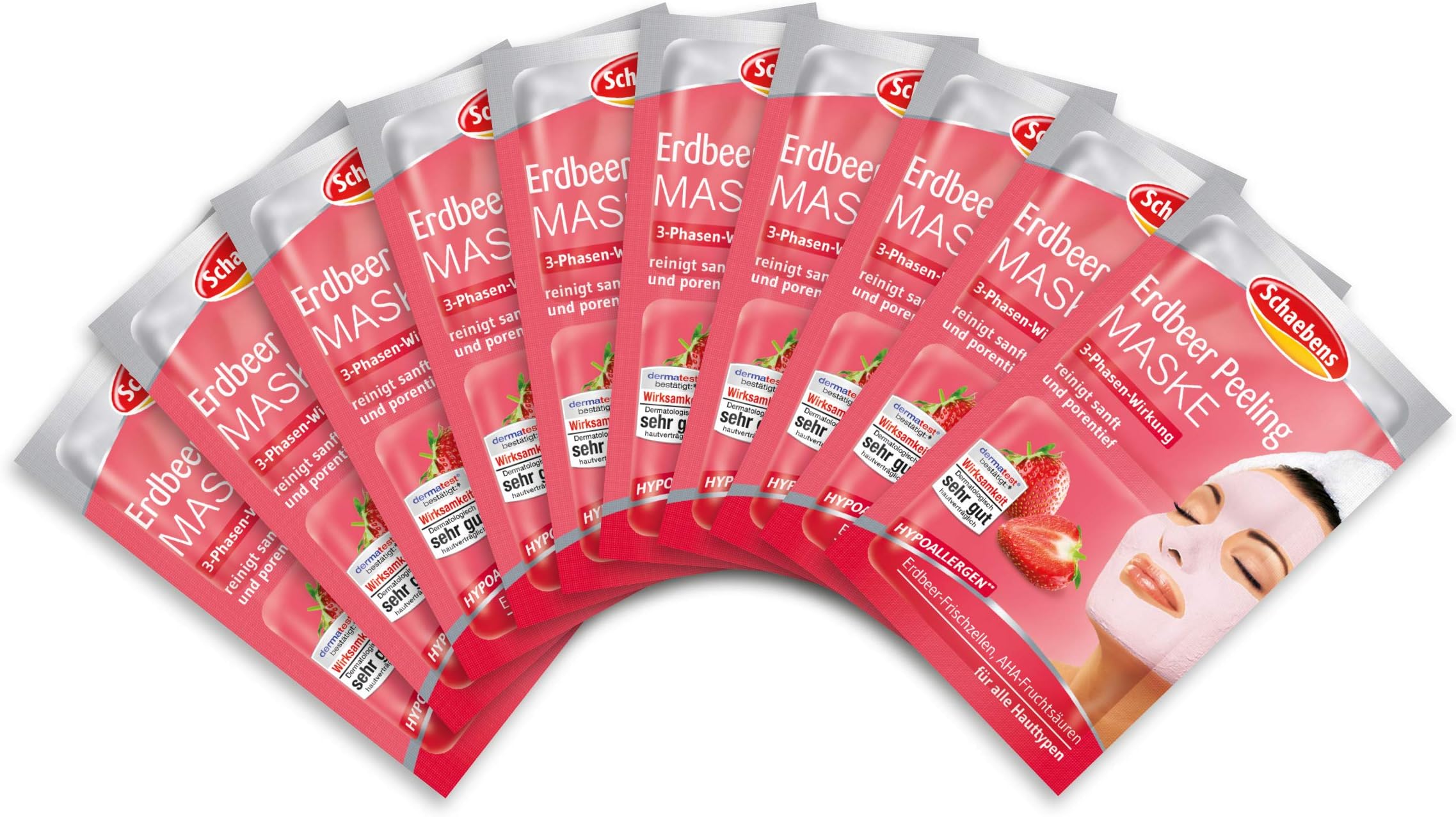 Schaebens HYPOALLERGENIC Strawberry Peeling MASK - 3-PHASE-EFFECT - for 20 Applications (Pack of 10 x 2 units. 6 ml per unit)- for all skin types