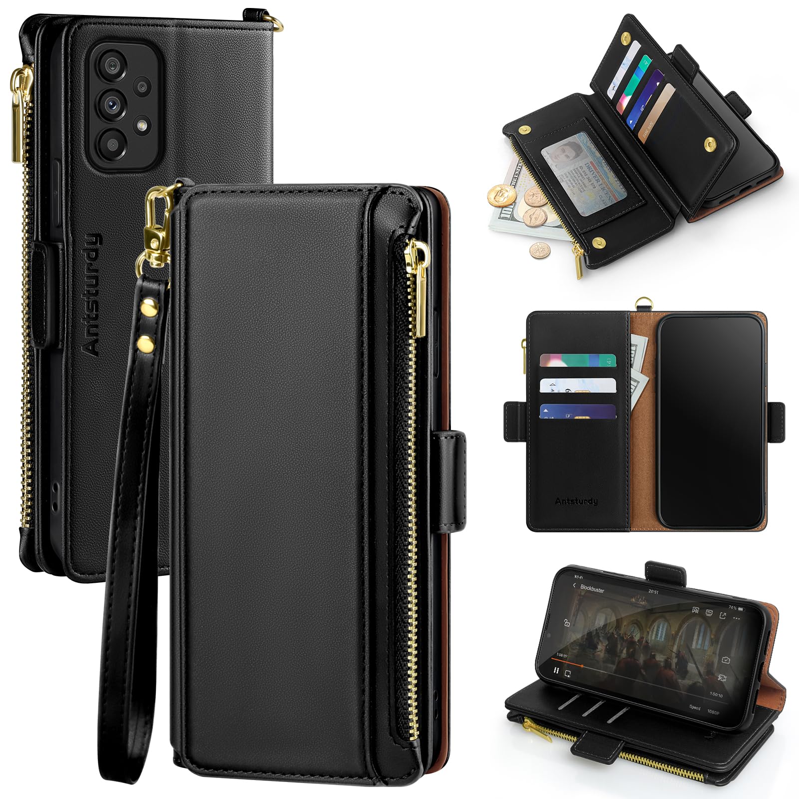 Antsturdy Compatible with Samsung Galaxy A53 5G Case Wallet with Card Holder Women Men Phone Case RFID Blocking PU Leather Flip Folio Shockproof Cover