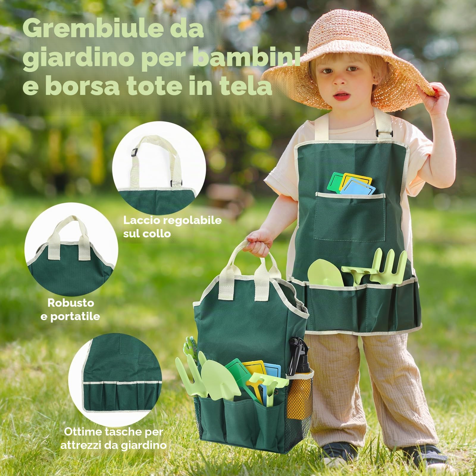 CUTE STONE Set di attrezzi da giardinaggio per bambini, 20 giocattoli da giardinaggio, kit di attrezzi da giardino per bambini, giocattoli da esterno regalo per ragazzi e ragazze