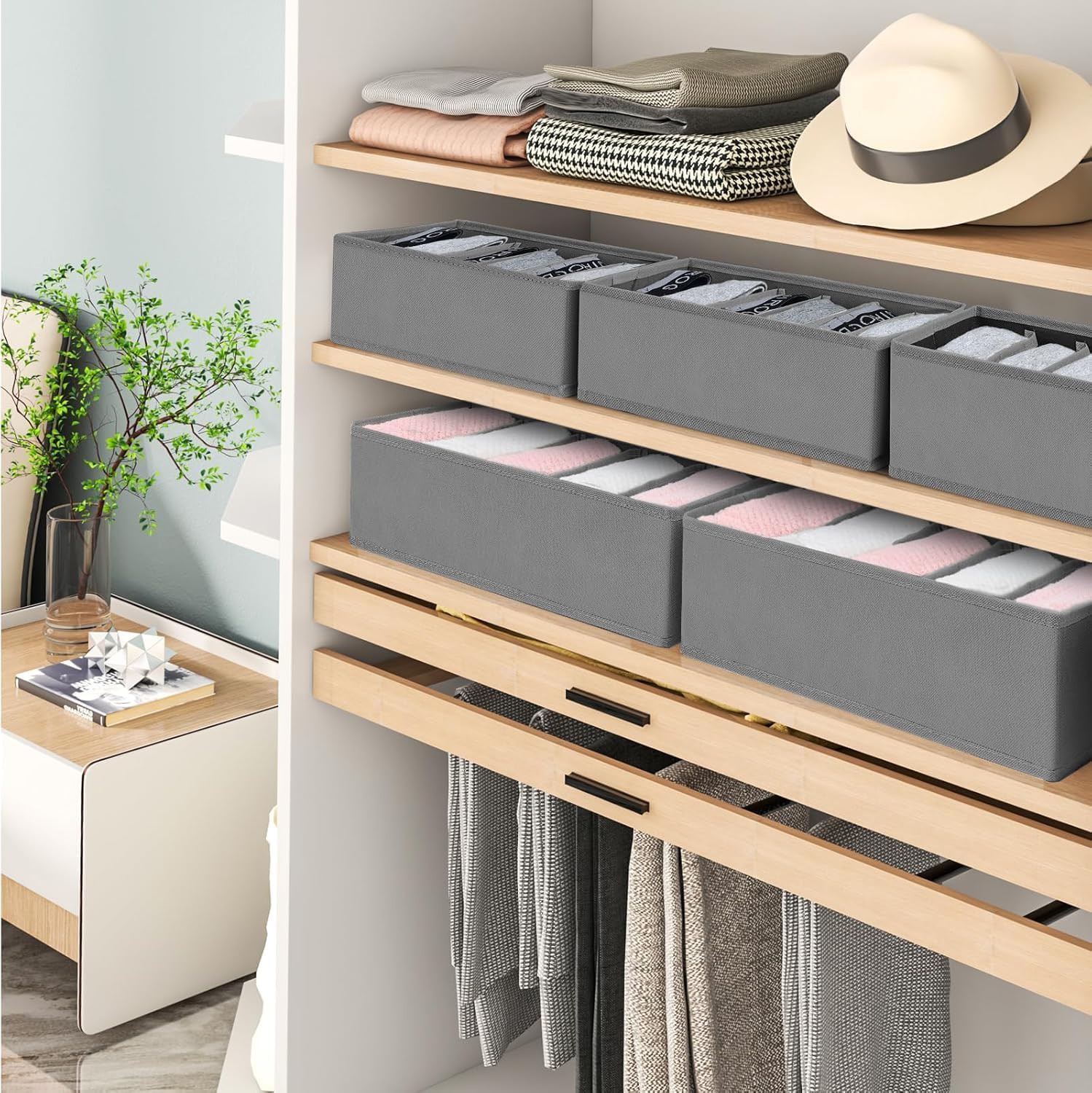 DIMJ Organizer do szuflad na skarpetki, organizer do przechowywania w szafie, materiałowe przegrody do szuflad, składane kostki do przechowywania biustonoszy, skarpet, krawatów, szalików, kosmetyków,