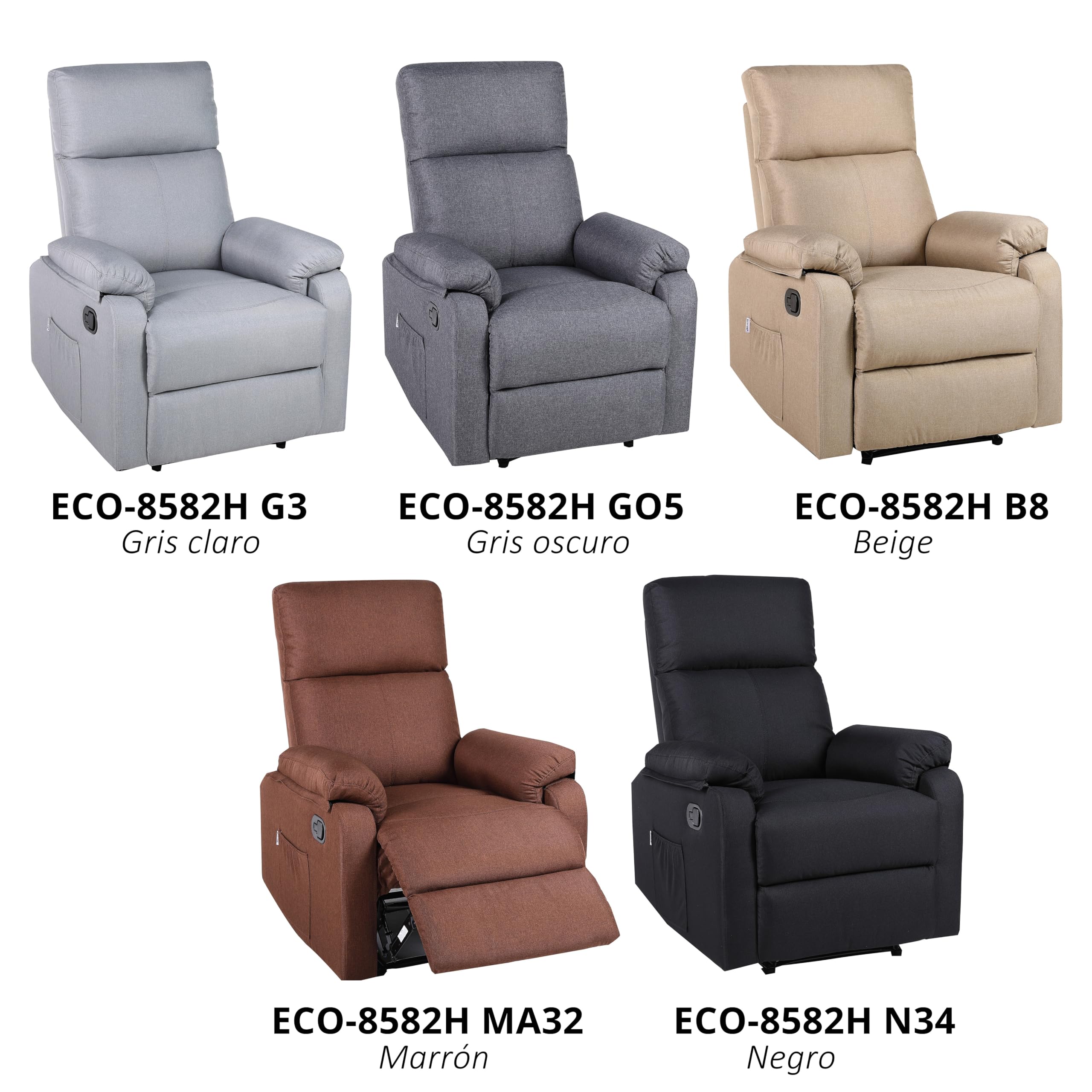ECODE® Sillón Reclinable Manual de Tela con Calor Lumbar, Reposabrazos Lavables y USB de Carga – Comodidad para Personas Mayores en Salones o Espacios Reducidos
