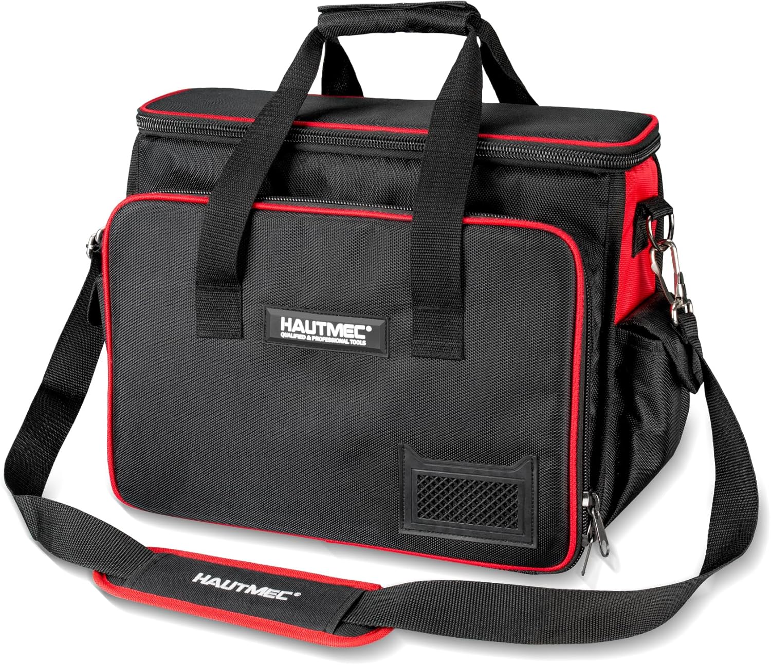 HAUTMEC Heavy-Duty Technician Tool Bag, 42-Pocket 1680D Tool Tote with Laptop Compartment, Water-Resistant Hard Base, Padded Shoulder Strap for Electricians, HVAC, IT & Maintenance – HT0408