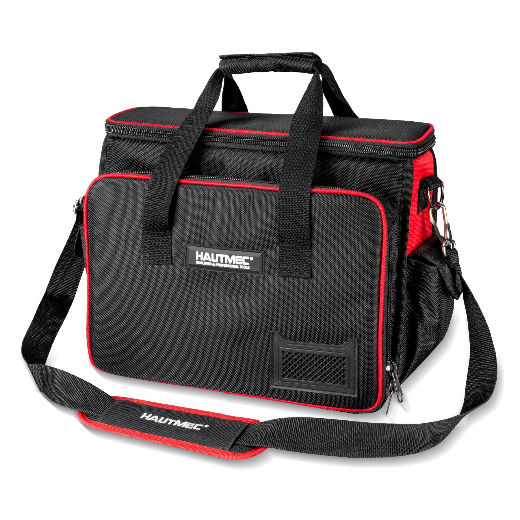 HAUTMEC Heavy-Duty Technician Tool Bag, 42-Pocket 1680D Tool Tote with Laptop Compartment, Water-Resistant Hard Base, Padded Shoulder Strap for Electricians, HVAC, IT & Maintenance – HT0408