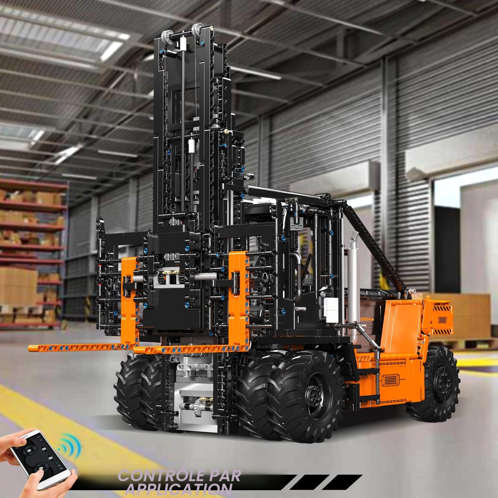 Mould King 17044 Chariot élévateur Robuste, modèles de Construction à l'échelle 1:6 pour Adultes avec détails Authentiques, RC contrôlé par Application (Orange, 4579 pièces)