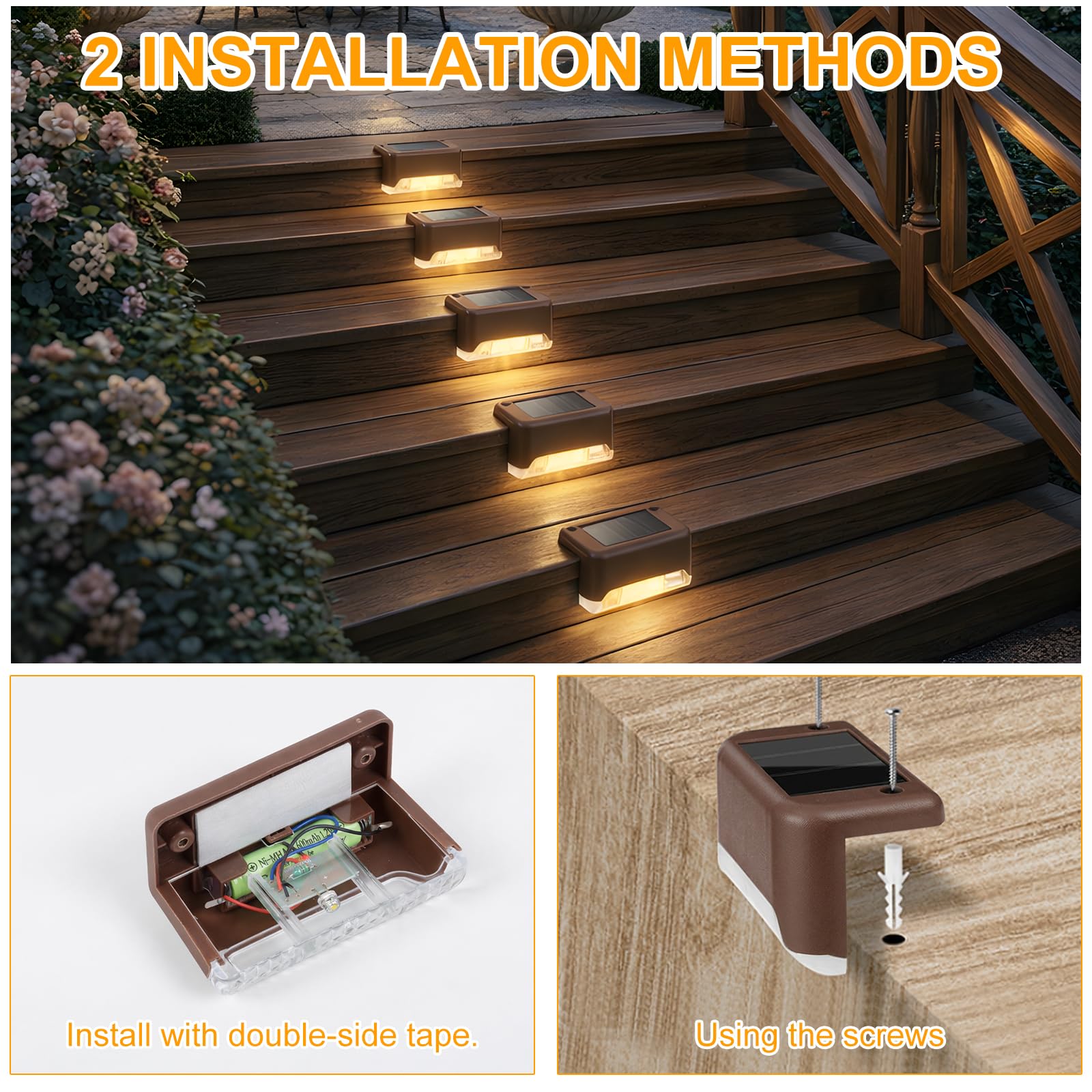 Qoosea Luci Solari da Giardino Esterno, 16 Pezzi Luce Solare Led per Scale Bianco Caldo, Impermeabile Luce Solare Faretto Lampade Solari per Scale Patio Sentieri Giardino Decor