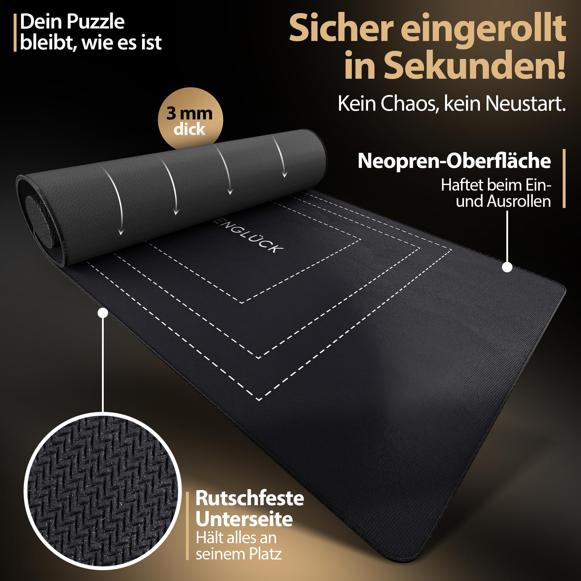 Puzzlematte 1500 Teile Premium - [EasySlide Oberfläche] - Aufrollbare Puzzleunterlage mit exakten Markierungen für 500 1000 & 1500 Puzzleteile - Puzzle Zubehör inkl. Aufbewahrungstasche & Puzzlerolle
