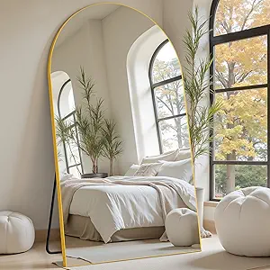 Suidia Arched Full Length Mirror, 82"x44" Floor Mirror Freestanding, Floor Standing Full Body Mirror with Stand for Bedroom, Hanging Mounted for Living Room Cloakroom, Gold