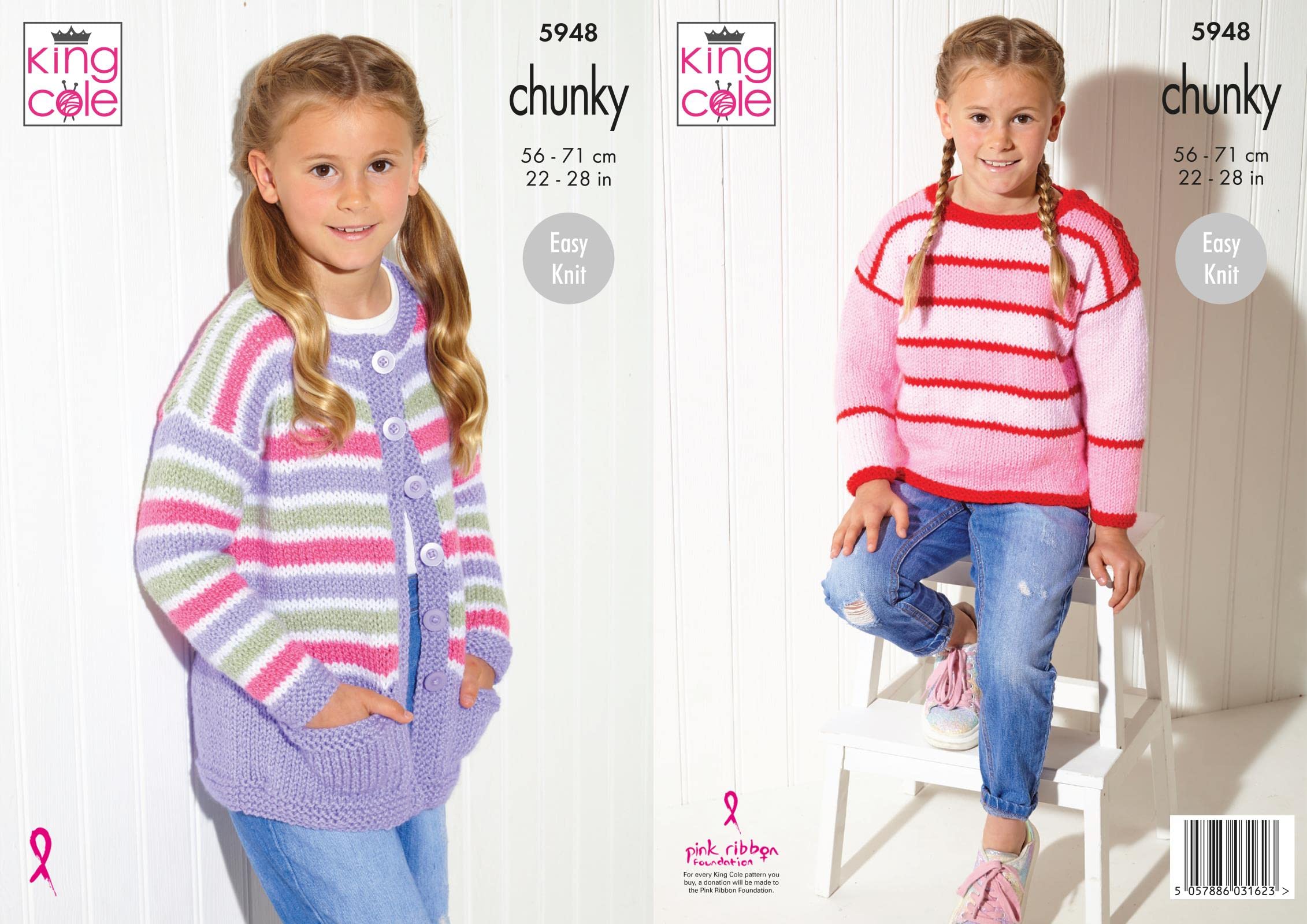 King Cole 5948 Knitting Pattern Childrens Sweater and Cardigan in Big Value Chunky
