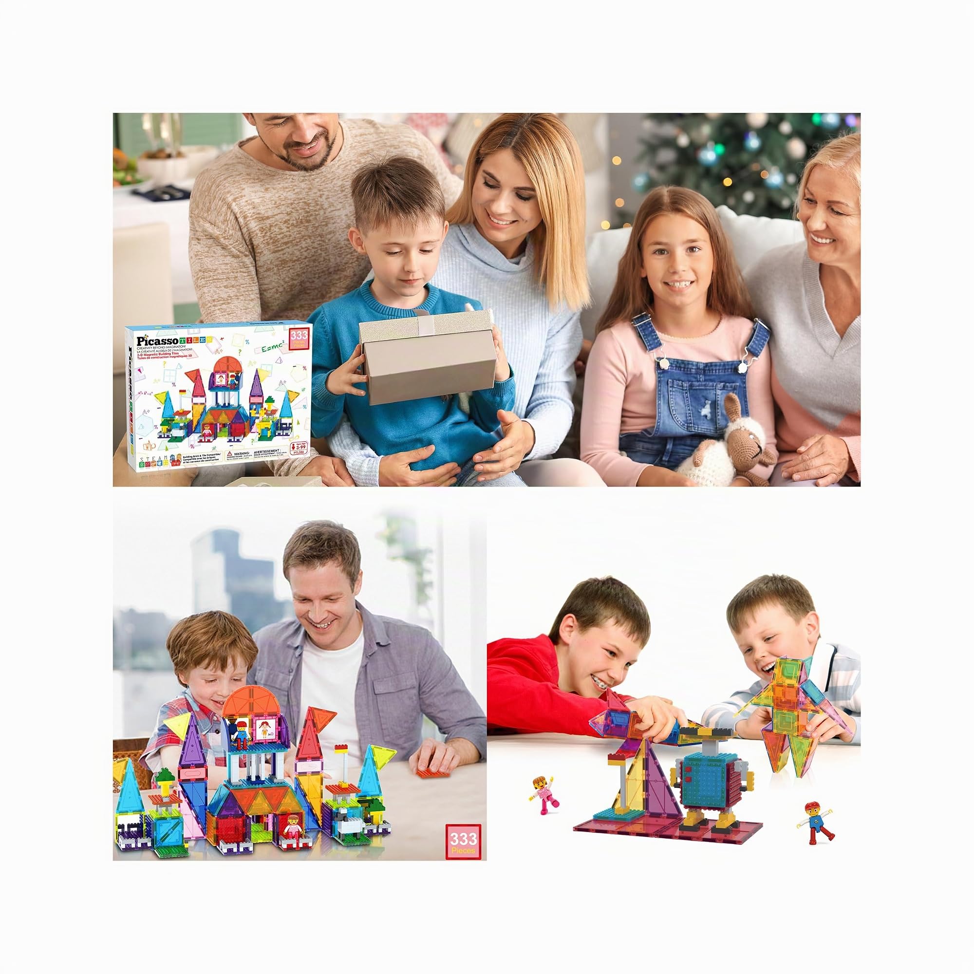 PicassoTiles Set di 333 Piastrelle Magnetiche 3D per Costruzioni, Gioco Creativo per Bambini dai 3 Anni in su