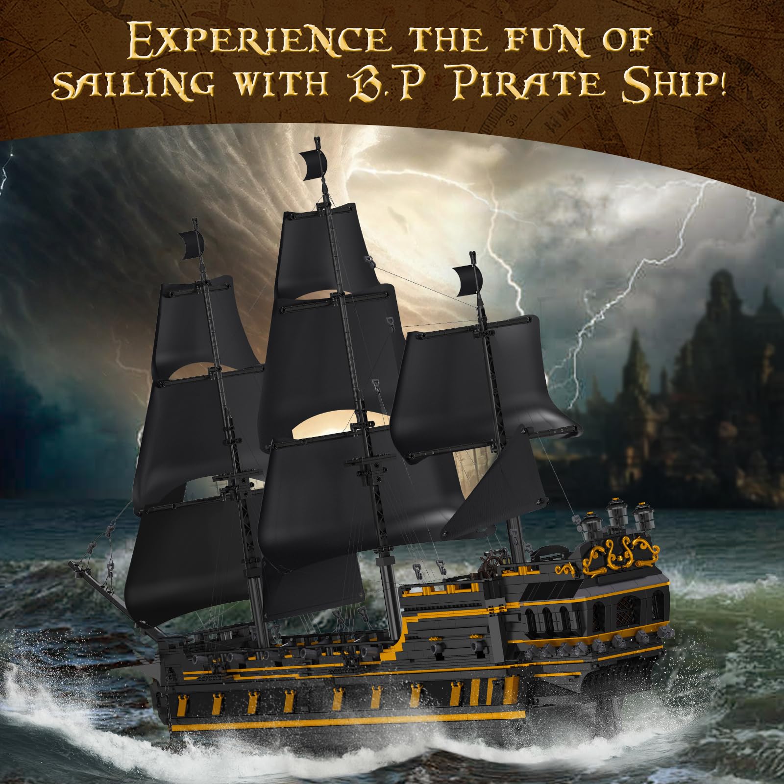 Mould King 13186 Piraten Schiff Modell Klemmbausteine Set, 5266 Stücke MOC Black Pearl Segelboot Modell Bausteine Set zu Bauen, Boot Kits Montage Spielzeug für großes Geschenk und Sammlungen