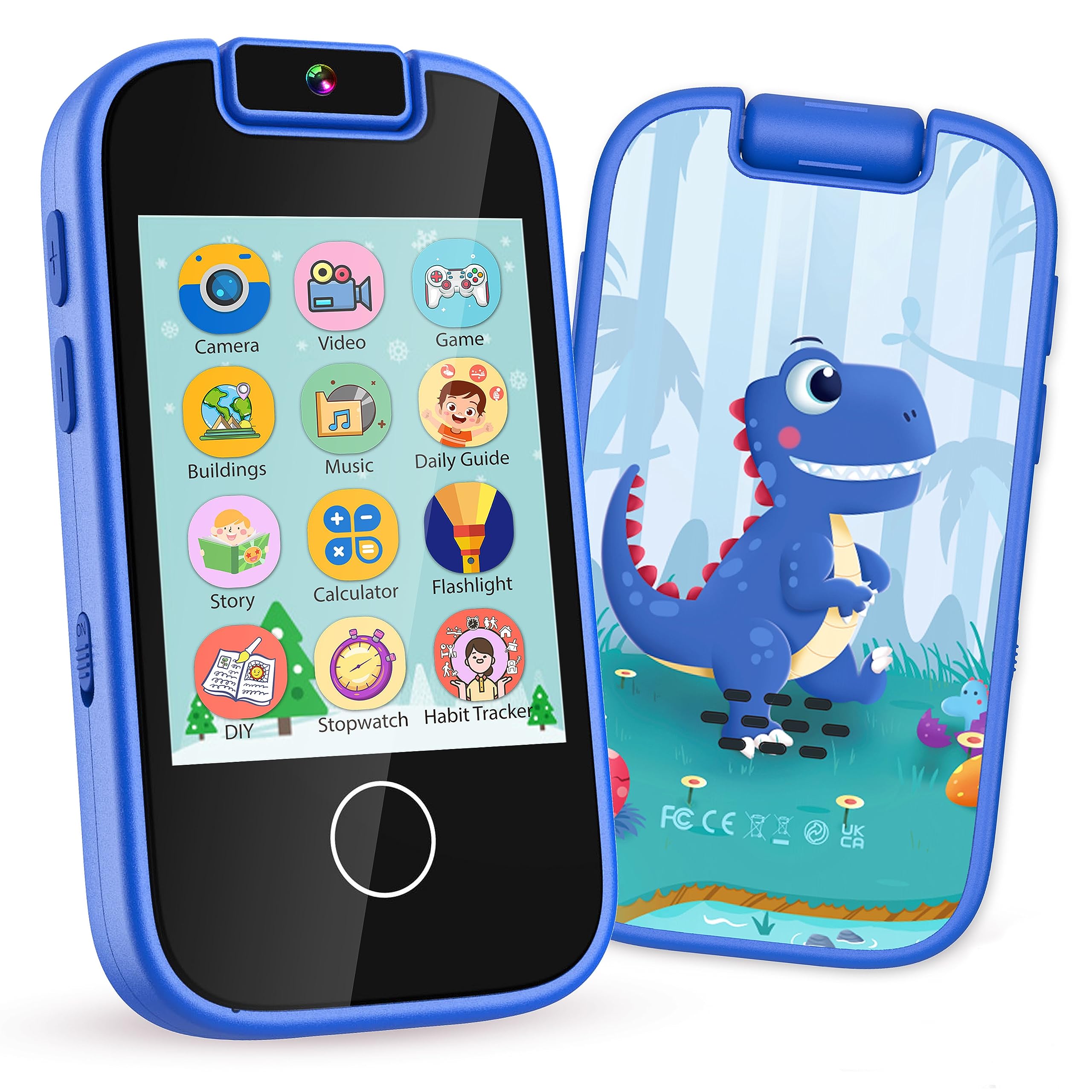 Kids Smart Phone Toys for 3 4 5 6 7 8 Year Old Boys Touchscreen Toy Phone with Camera Video Music Games Habit Alarm Stories Sight Words Dinosaur Toys for Ages 5-7 Birthday Gifts Ideas with 8G SD Card
