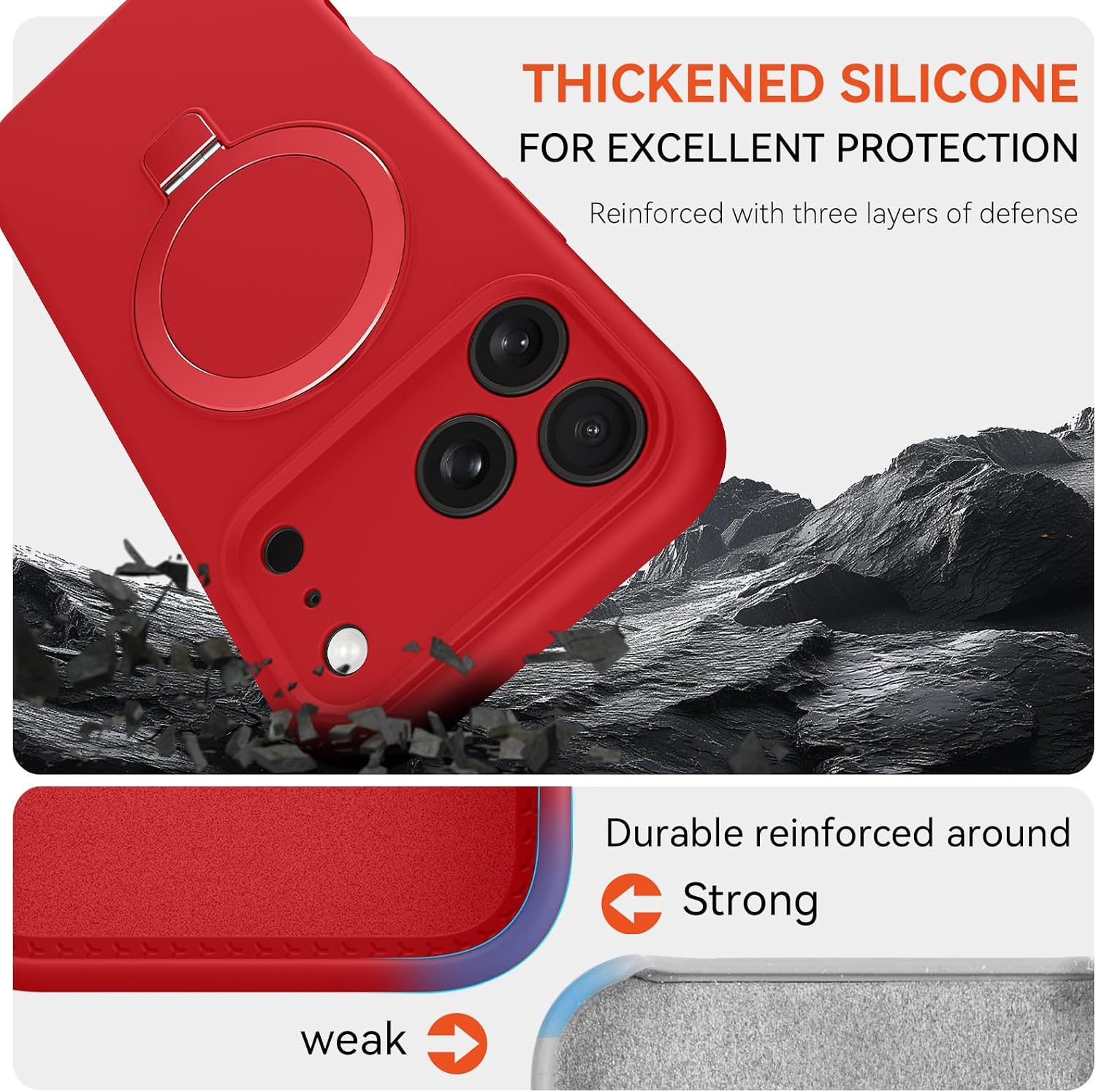 for iPhone 17 Pro Max Case with Stand, Compatible with MagSafe Magnetic Invisible Ring Stand Slim Liquid Silicone Shockproof Full Camera Protection Case for iPhone 17 Pro Max 6.9", Red