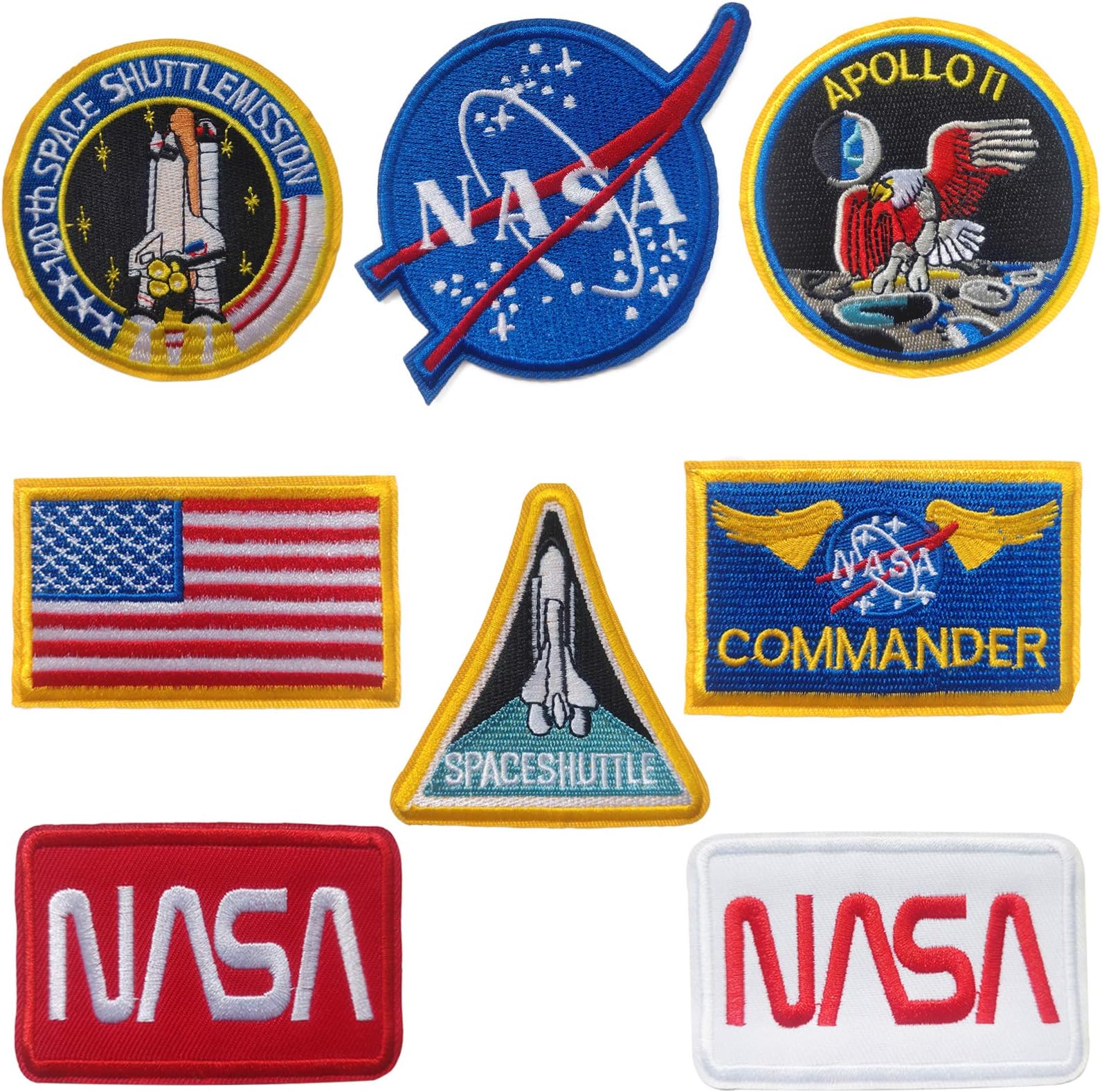 Apollo Space Shuttle Patches - NASA US Flag Patches (8 Pieces) for Hats, Jackets, Shirts, Vests, Shoes, Jeans