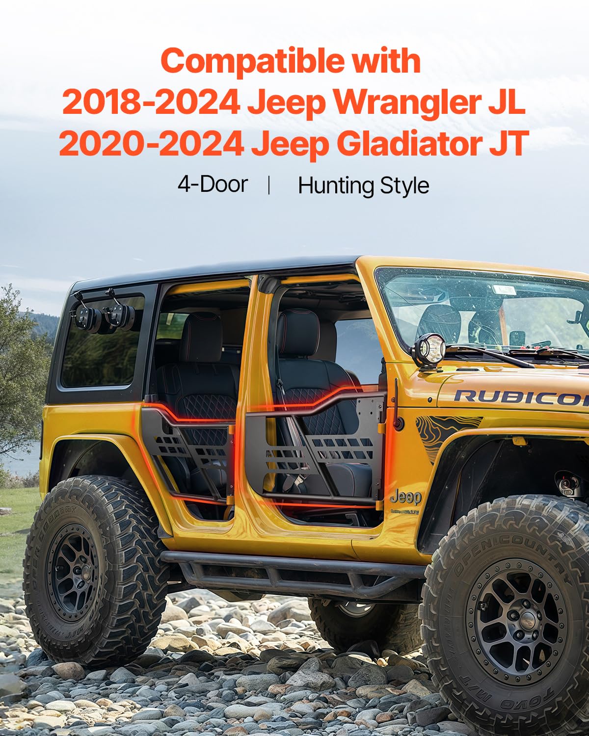 VEVOR Tube porte pour Jeep, 4 portes, porte tubulaire pour Jeep de style chasse avec charnières robustes et coussinets en caoutchouc, pour Jeep Wrangler JL 2018-2024 et Jeep Gladiator JT 2020-2024